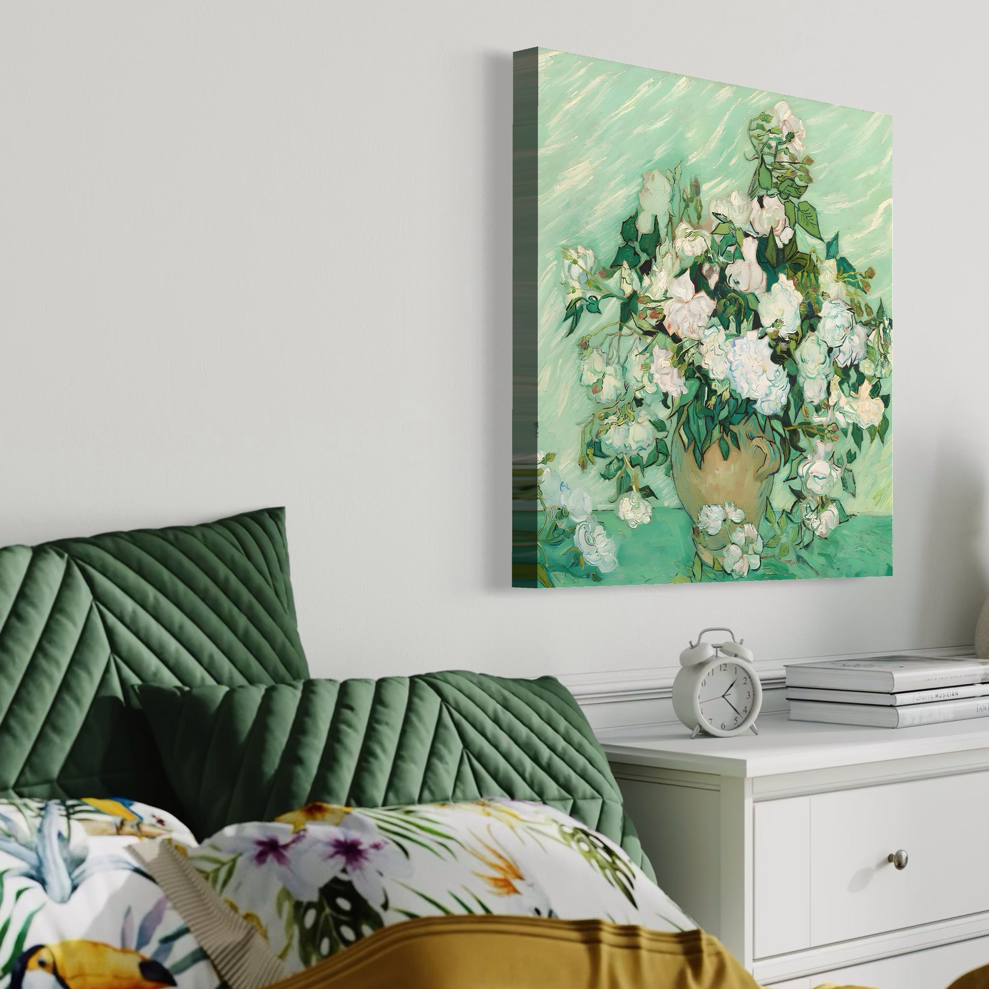 Tablou Canvas Premium LuxCanva® A1455, Trandafiri Albi , Living, Vaza, Flori, Planta, Decorativ, Alb, Culori Vibrante