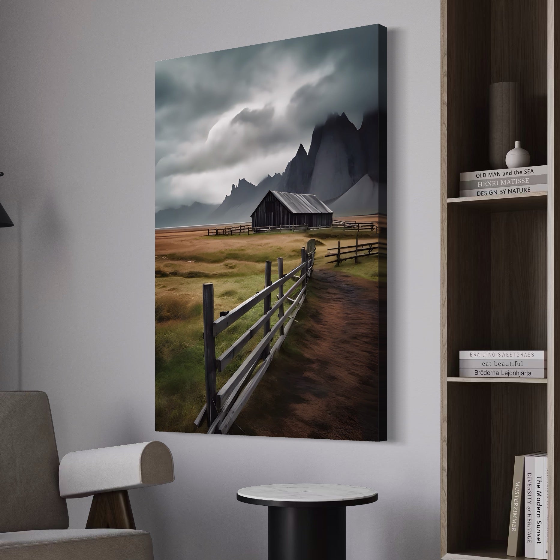 Tablou Canvas Premium LuxCanva® A1464, Langa Munti , Living, Casa, Peisaj, Gard, Decorativ, Culori Vibrante