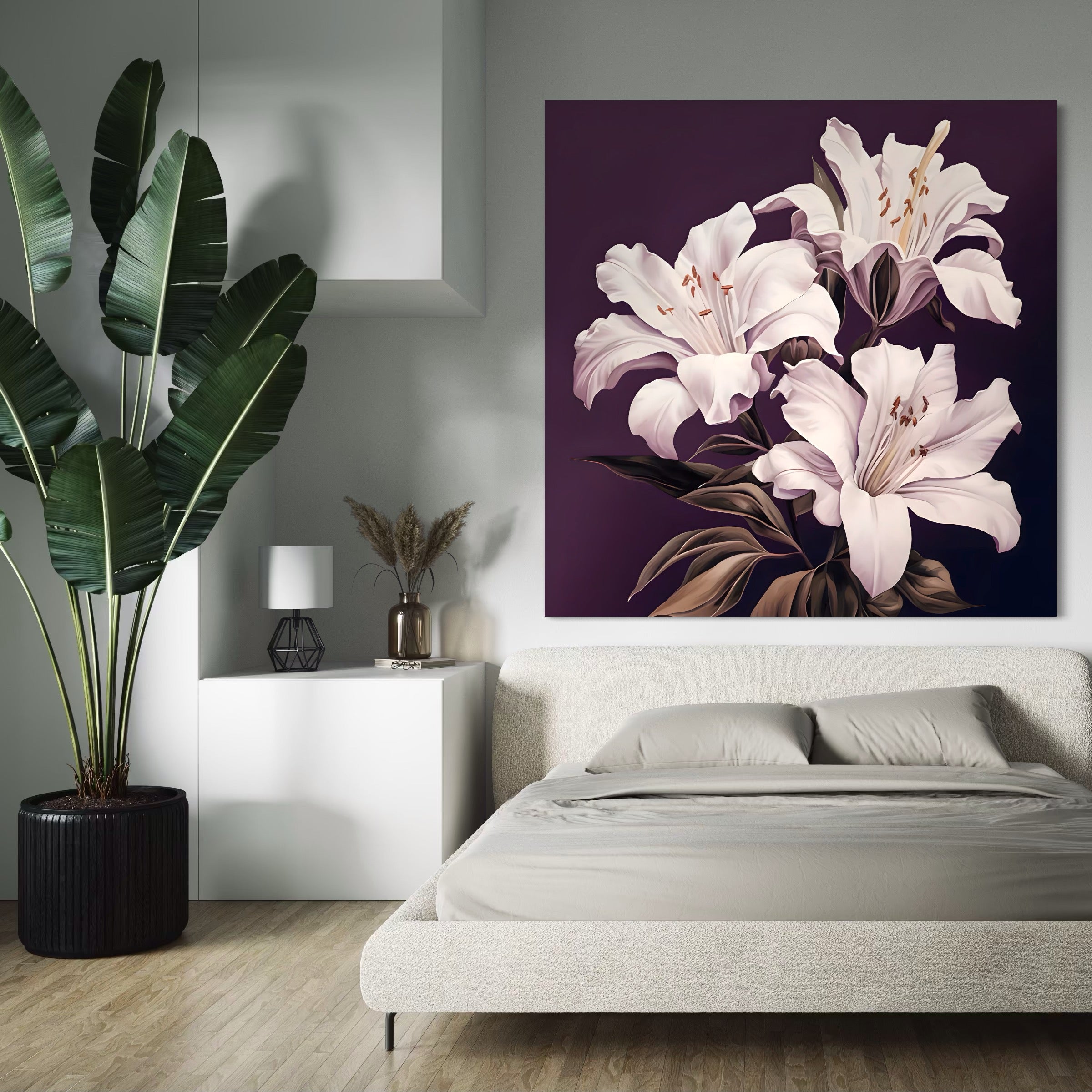 Tablou Canvas Premium LuxCanva® A1468, 3 Crini Albi , Living, Flori, Natura, Imperial, Decorativ, Room, Culori Vibrante