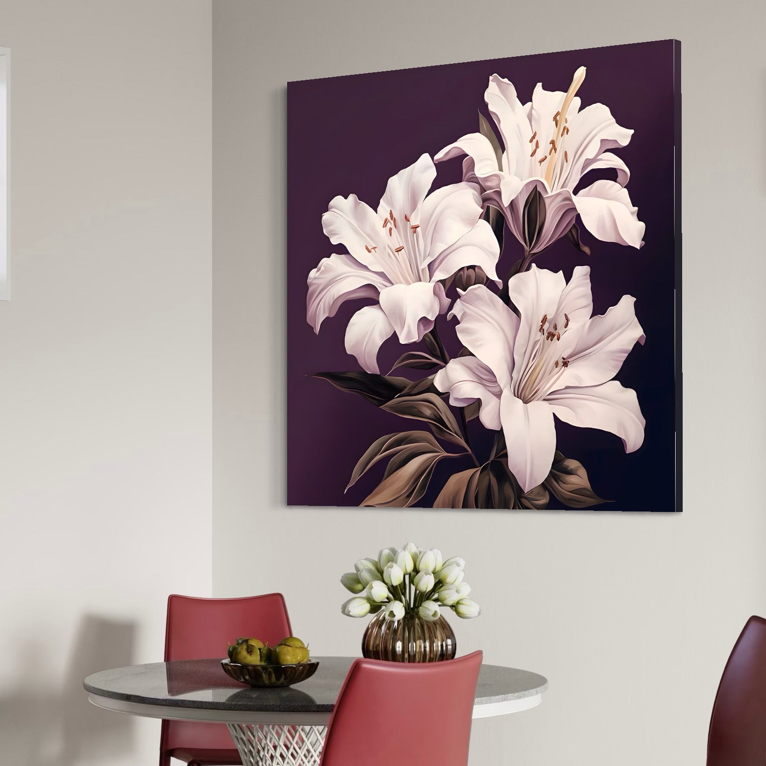 Tablou Canvas Premium LuxCanva® A1468, 3 Crini Albi , Living, Flori, Natura, Imperial, Decorativ, Room, Culori Vibrante