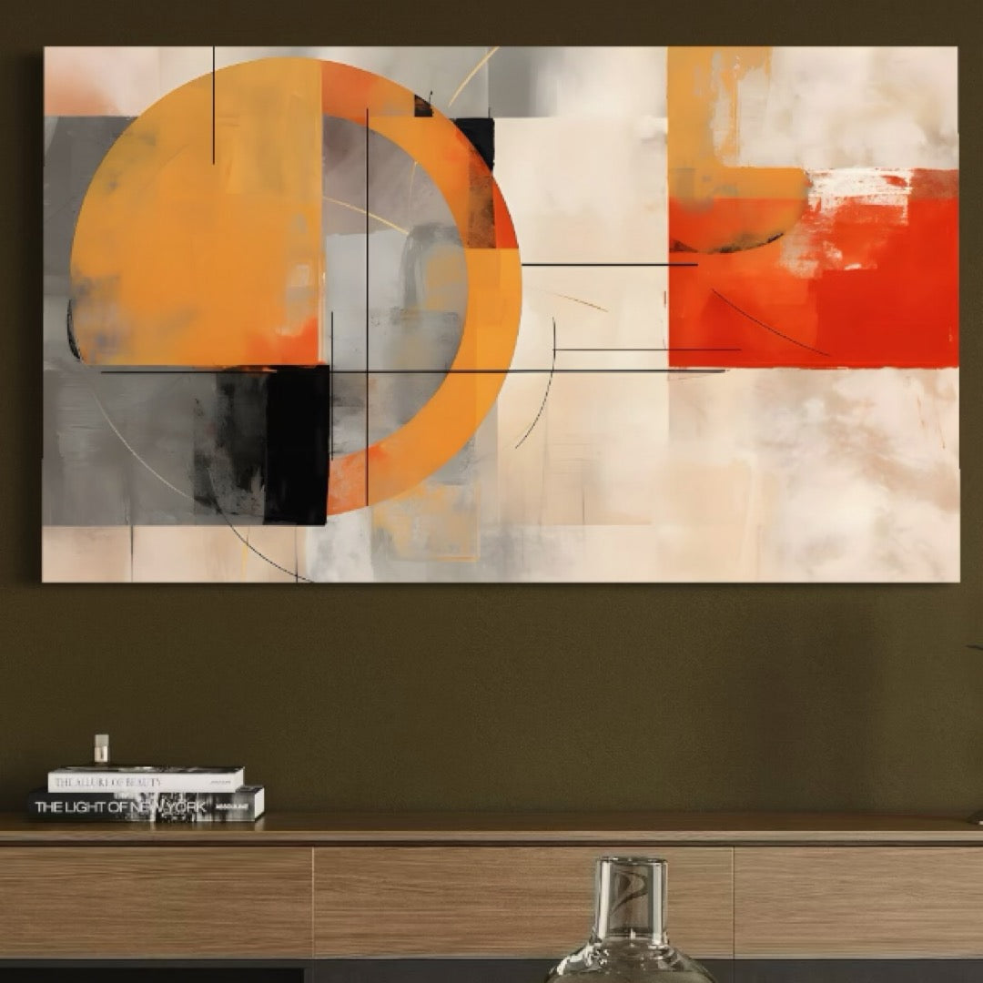 Tablou Canvas Premium LuxCanva® C1238, Cerc Galben Pictura Abstracta , Relaxare, Living Room, Culori Vibrante