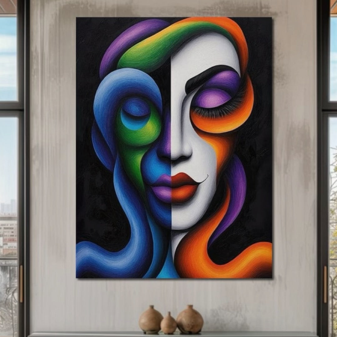 Tablou Canvas Premium, LuxCanva® G1128, Puterea din Intuneric, Razboinica, Tribal, Forta, Dramatism, Lupta, Mister, Contraste, Privire, Salbatica, Living, Dormitor