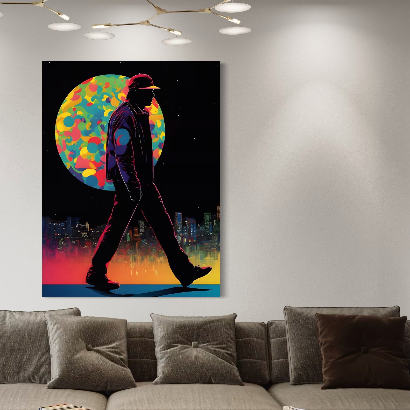 Tablou Canvas Premium LuxCanva® A1472, Sub Clar De Luna , Room, Oras, Barbat, Plimbare, Relaxare, Dormitor, Culori Vibrante