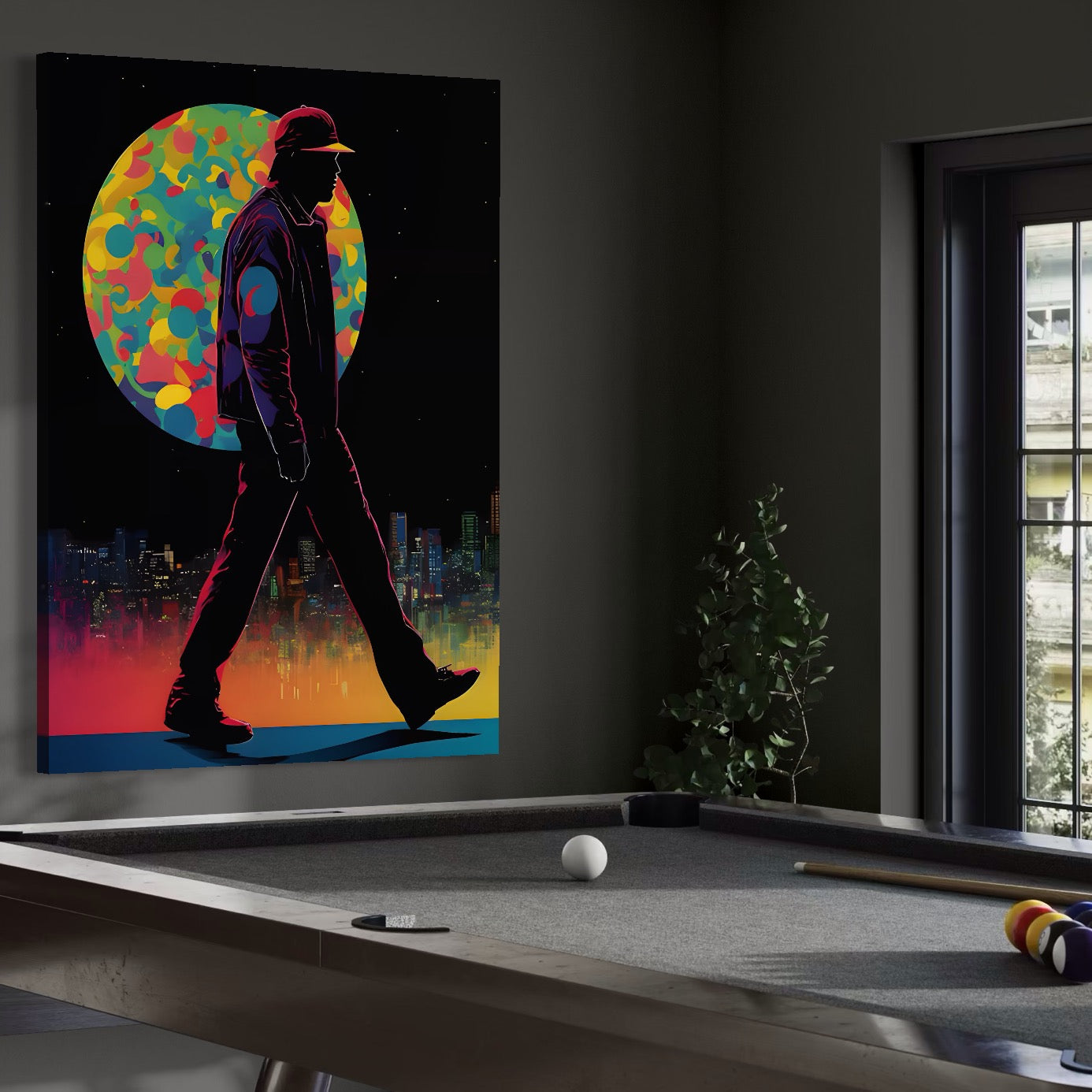 Tablou Canvas Premium LuxCanva® A1472, Sub Clar De Luna , Room, Oras, Barbat, Plimbare, Relaxare, Dormitor, Culori Vibrante