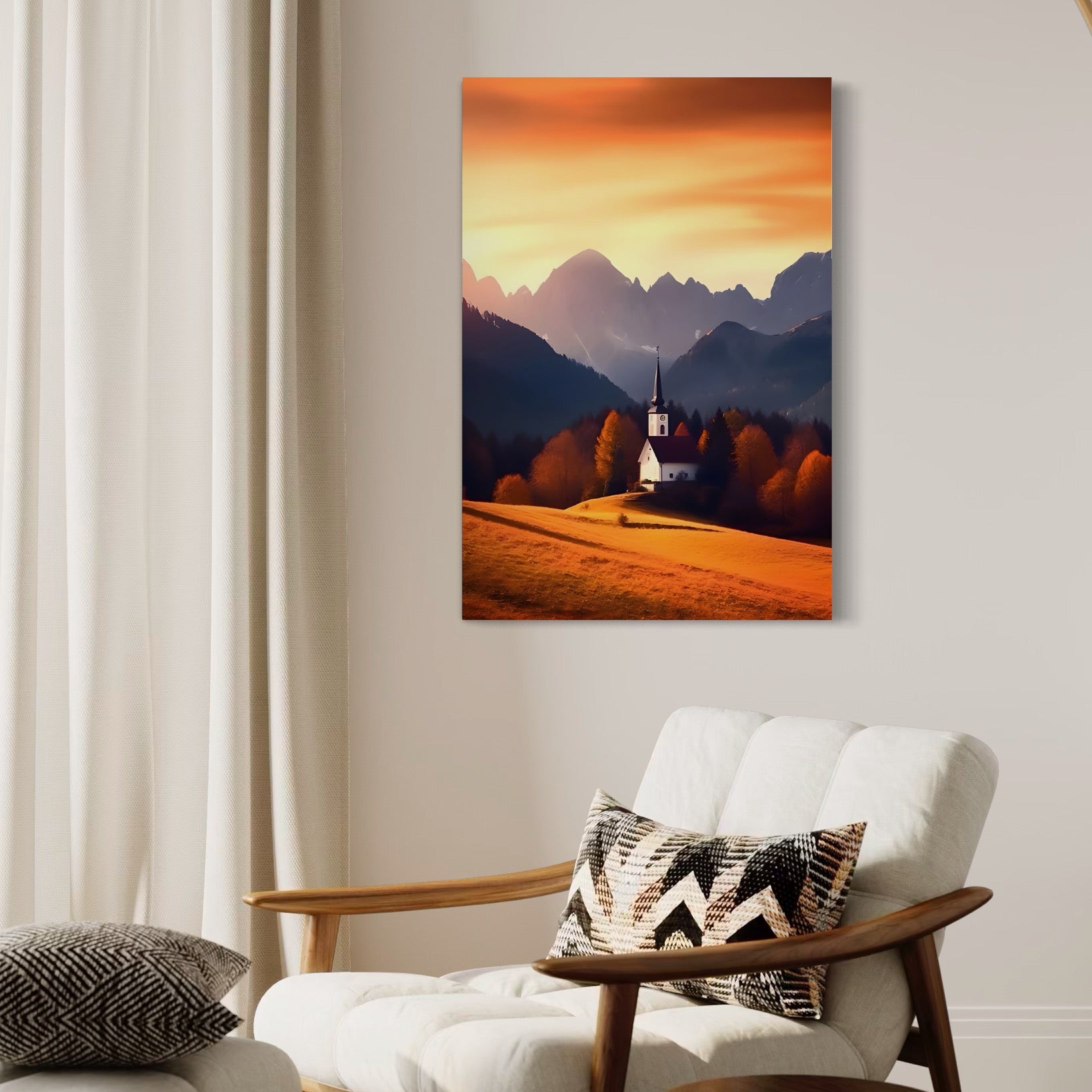 Tablou Canvas Premium LuxCanva® A1474, Biserica In Natura , Room, Padure, Campie, Apus, Liniste, Dormitor, Culori Vibrante