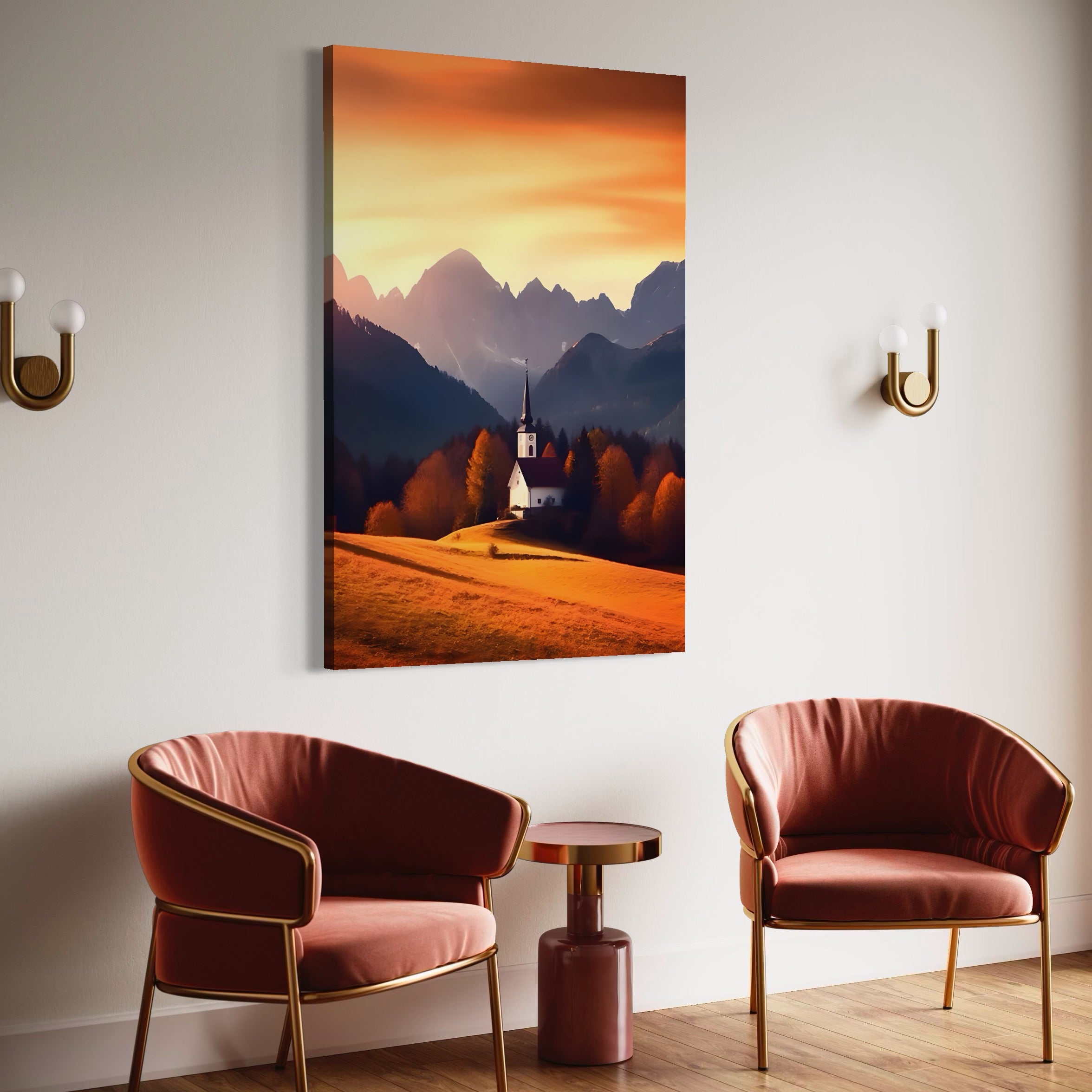 Tablou Canvas Premium LuxCanva® A1474, Biserica In Natura , Room, Padure, Campie, Apus, Liniste, Dormitor, Culori Vibrante