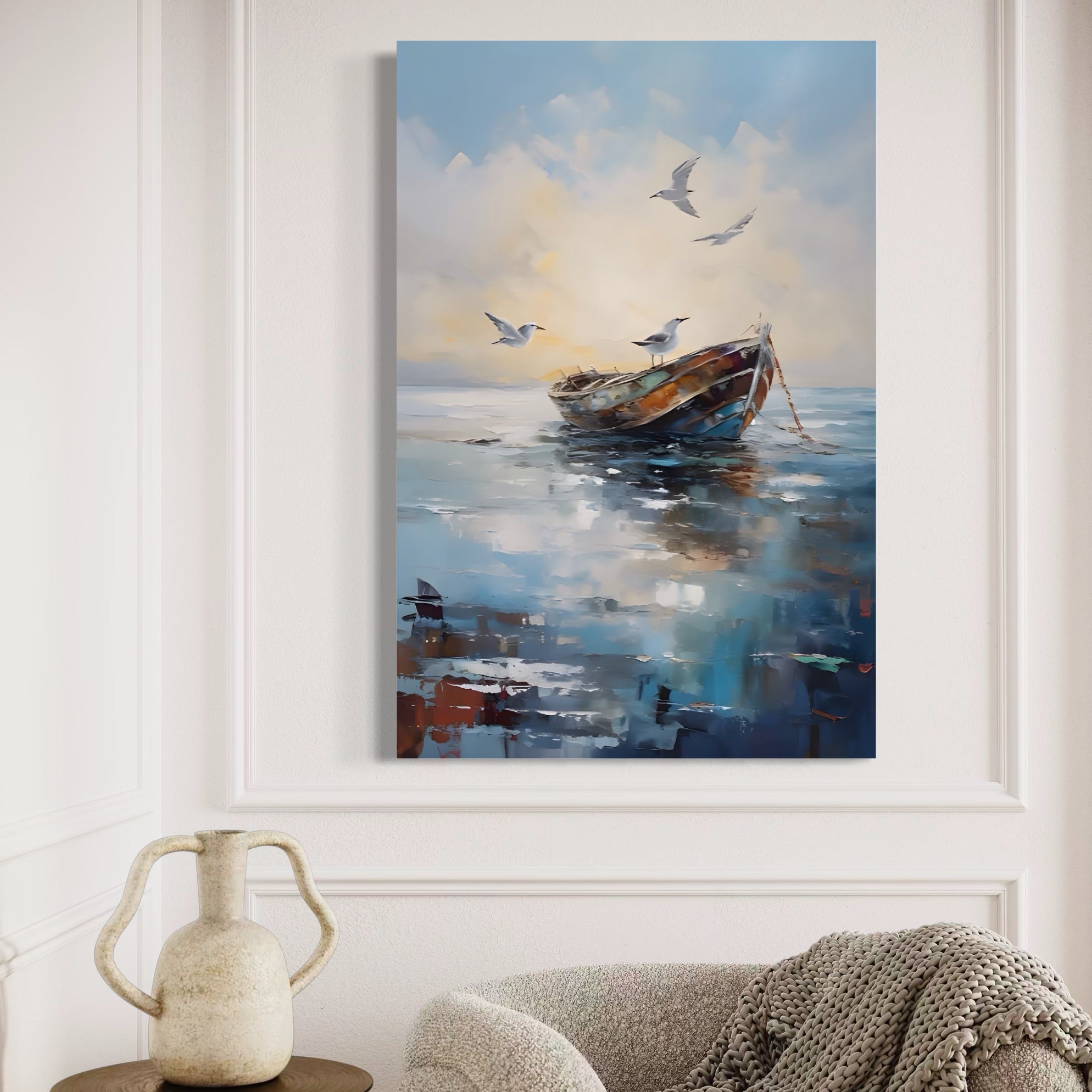 Tablou Canvas Premium LuxCanva® A1482, Pescarusul , Living, Barca, Mare, Pasari, Dormitor, Culori Vibrante