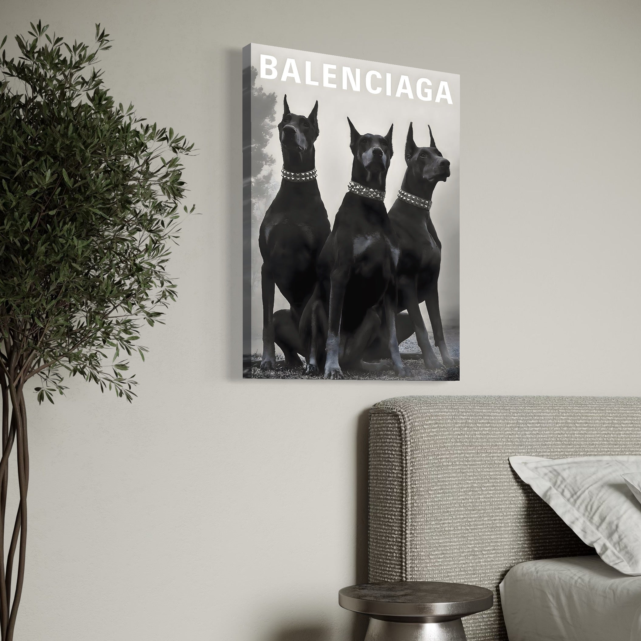 Tablou Canvas Premium, LuxCanva® B1058, Balenciaga Doberman, Decorativ, Birou, Lux, Brand, Salon, Caini, Alb si Negru