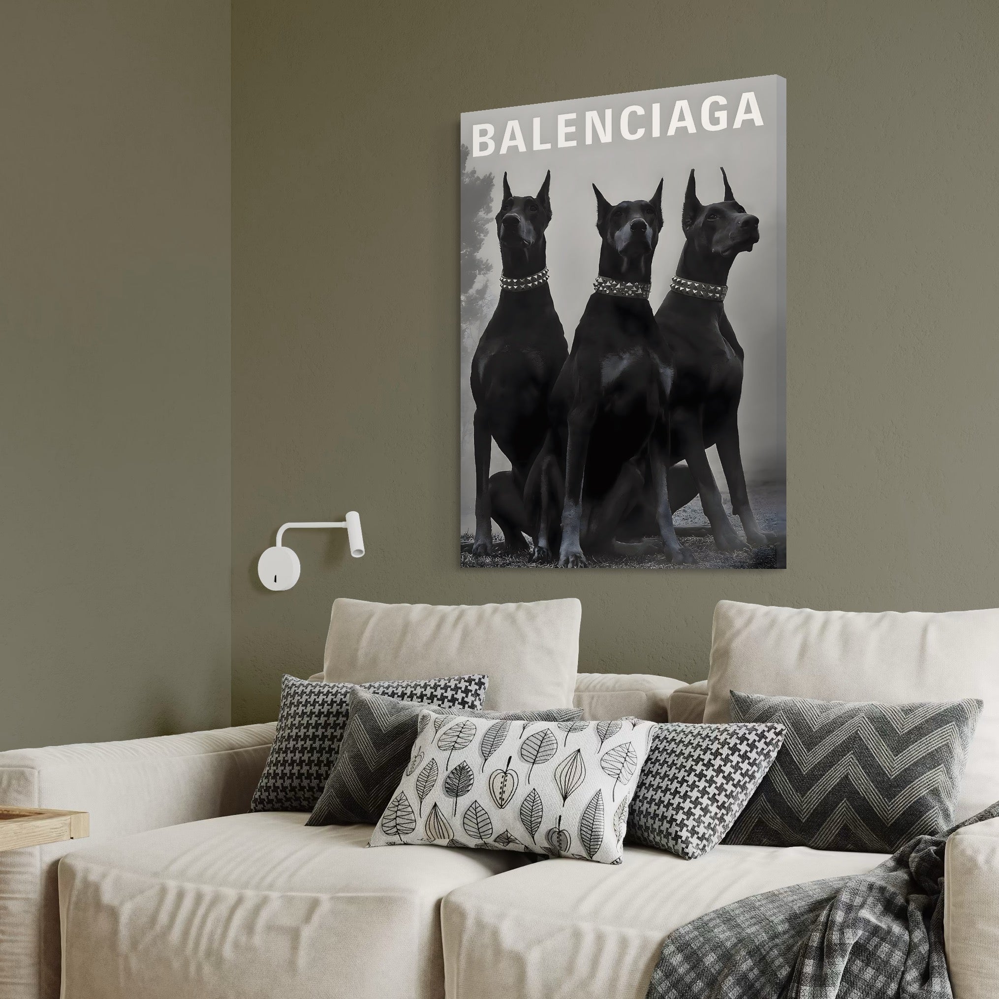 Tablou Canvas Premium, LuxCanva® B1058, Balenciaga Doberman, Decorativ, Birou, Lux, Brand, Salon, Caini, Alb si Negru