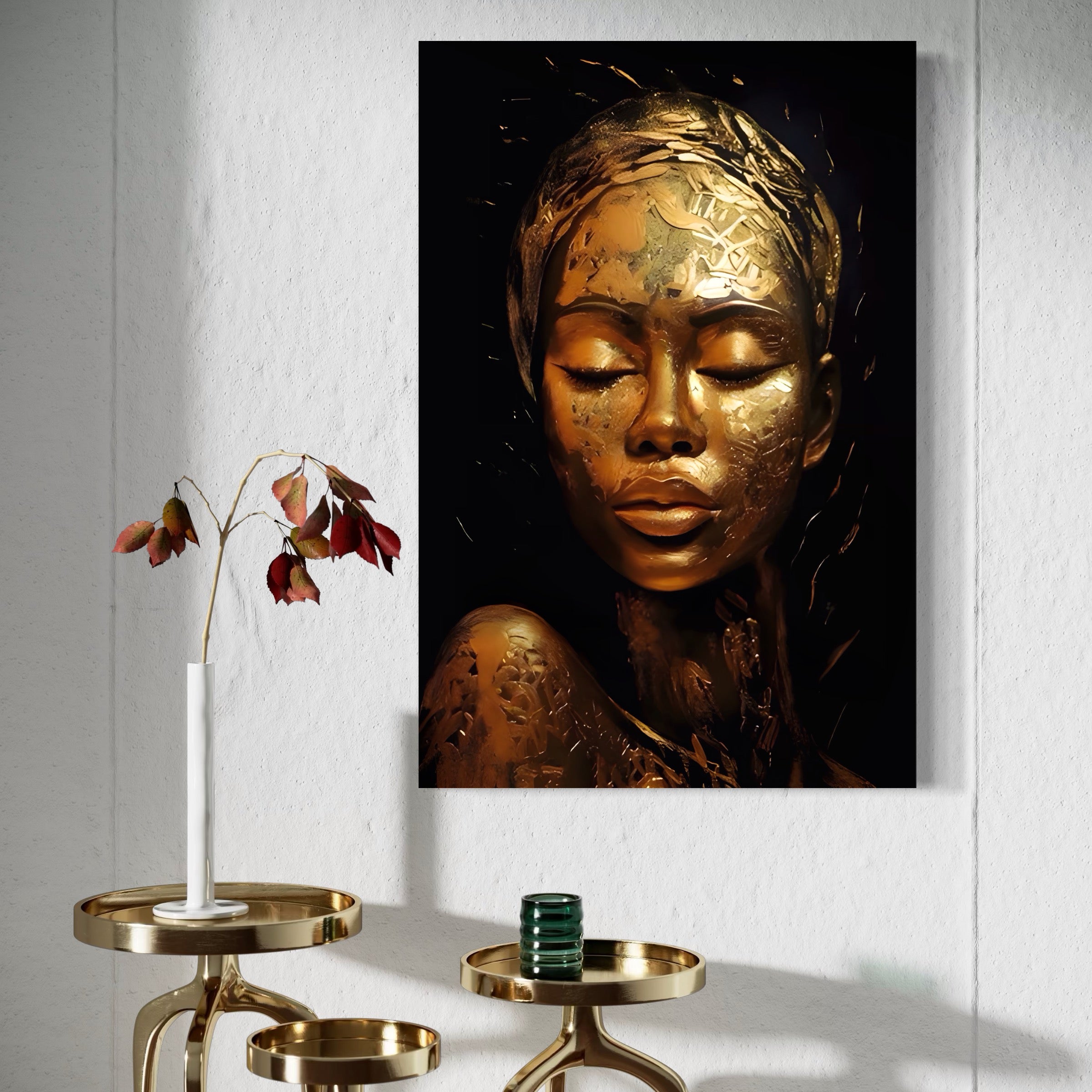 Tablou Canvas Premium LuxCanva® A1485, Lady African ,  Living, Femeie, Aur, Ciocolata, Visator, Dormitor, Culori Vibrante