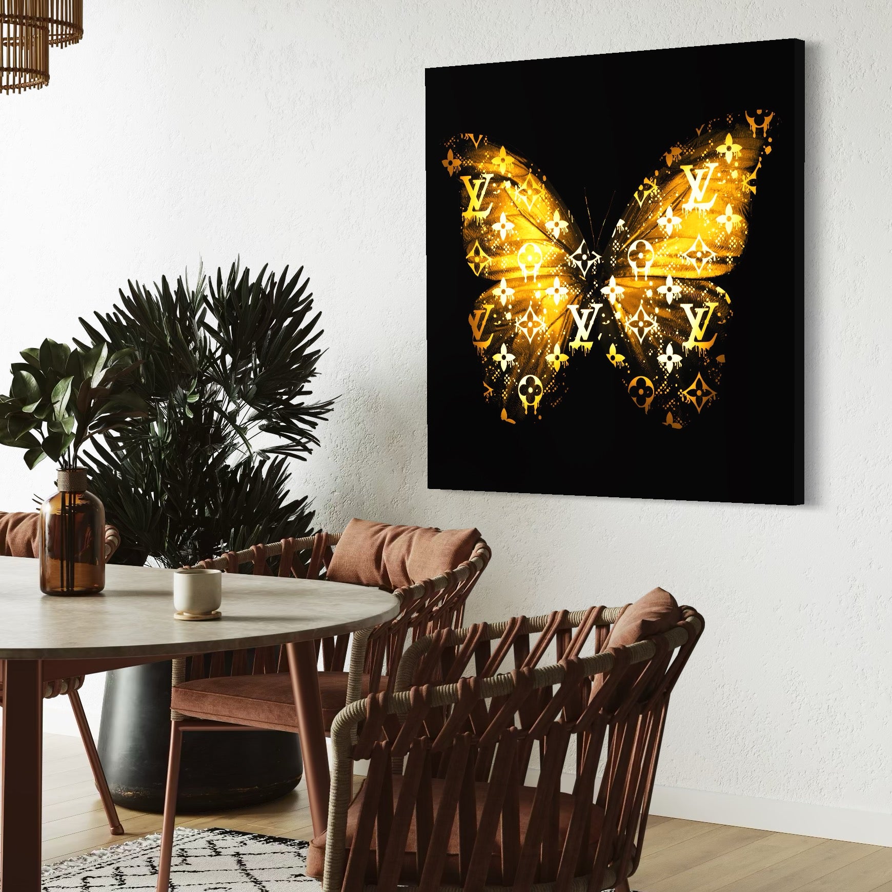 Tablou Canvas Premium, LuxCanva® B1084, Fluturele Louis Vuitton, Living, Casa De Moda, Paris, Birou, Fashion, Luxury, Fluture, Negru Si Auriu