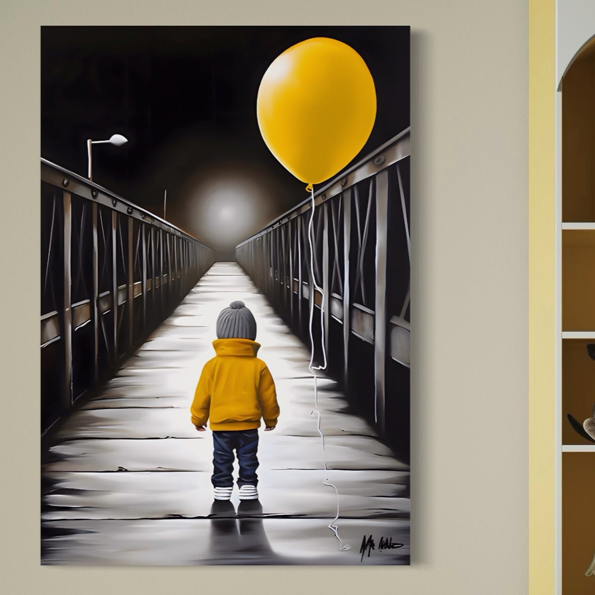 Tablou Canvas Premium LuxCanva® A1487, Single Children , Living, Copil, Balon, Galben, Pod, Dormitor, Culori Vibrante