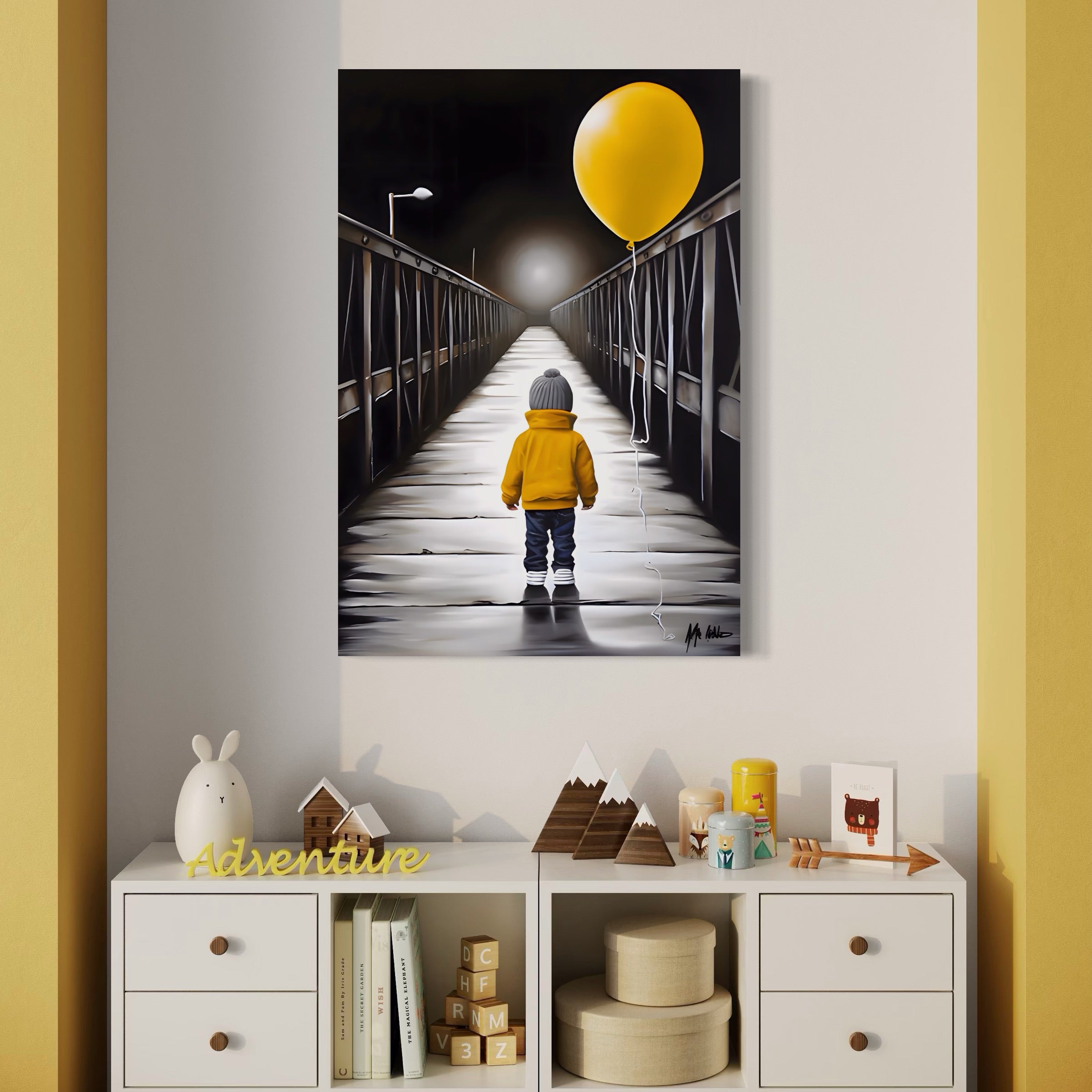 Tablou Canvas Premium LuxCanva® A1487, Single Children , Living, Copil, Balon, Galben, Pod, Dormitor, Culori Vibrante
