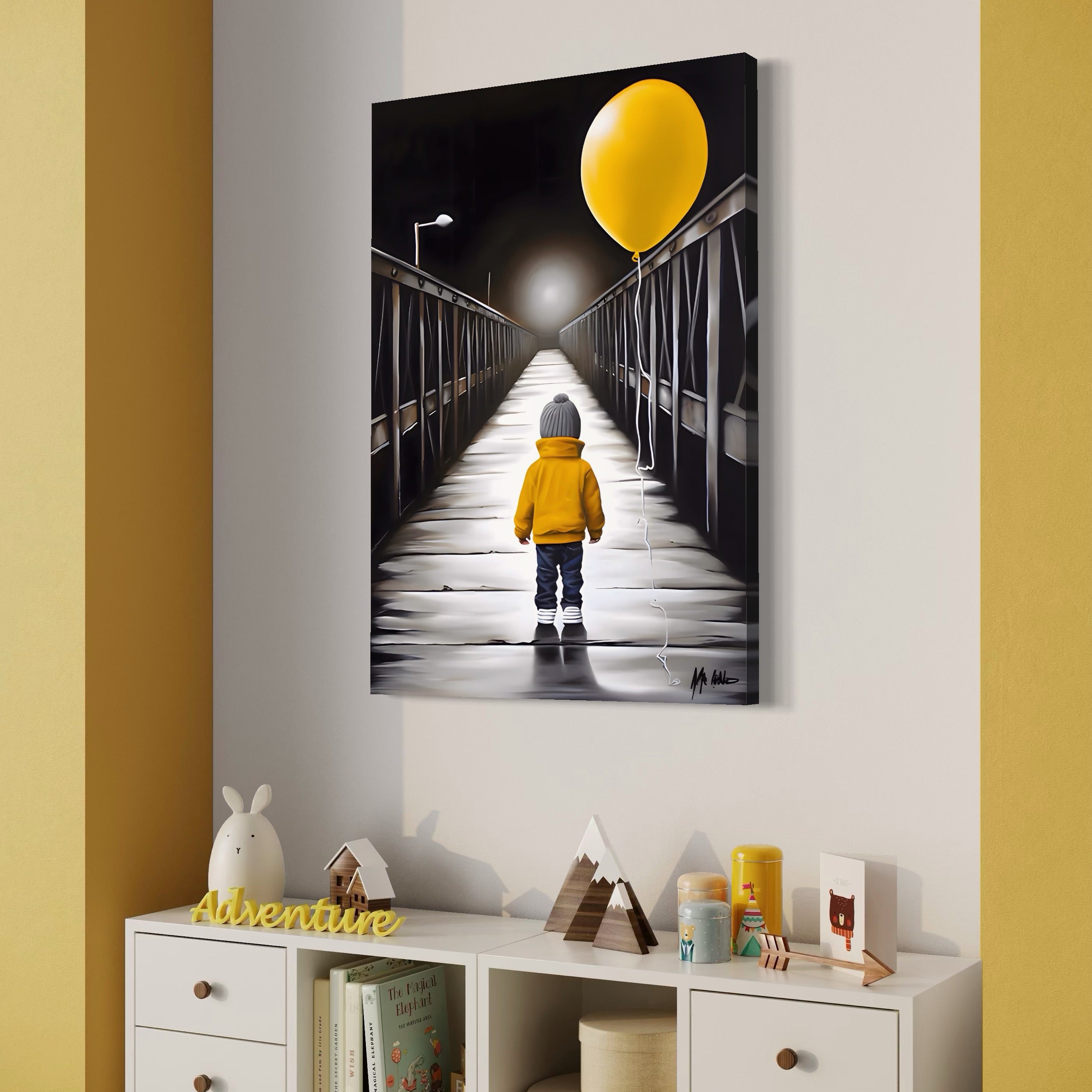 Tablou Canvas Premium LuxCanva® A1487, Single Children , Living, Copil, Balon, Galben, Pod, Dormitor, Culori Vibrante