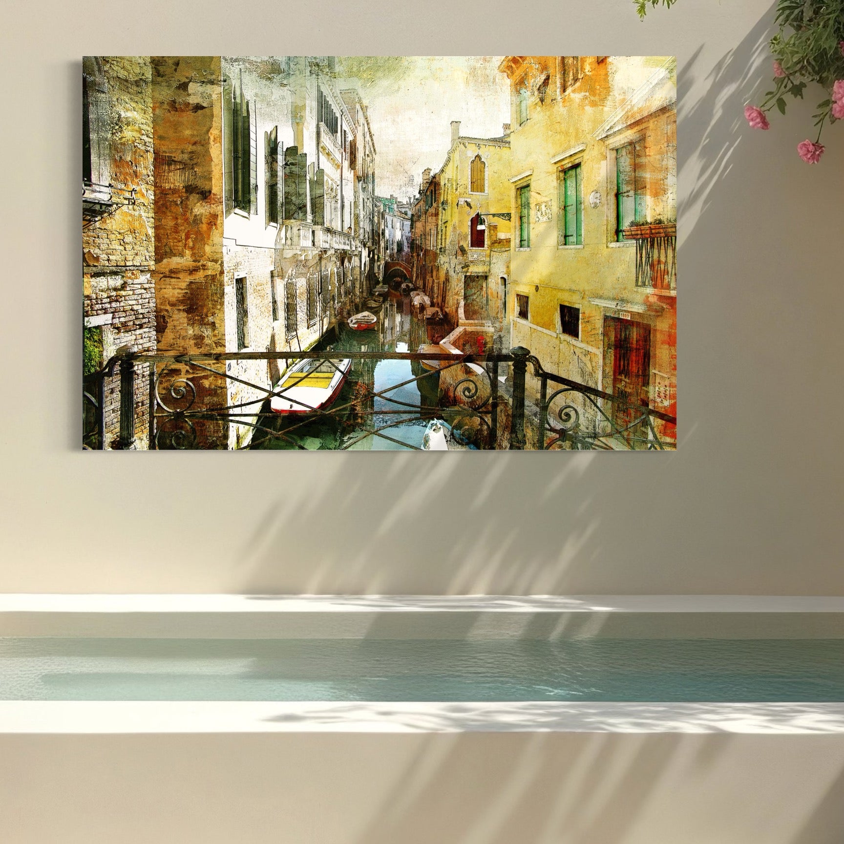 Tablou Canvas Premium LuxCanva® A1067, Plimbare In Venetia , Gondola, Barca, Case, Culori Vibrante