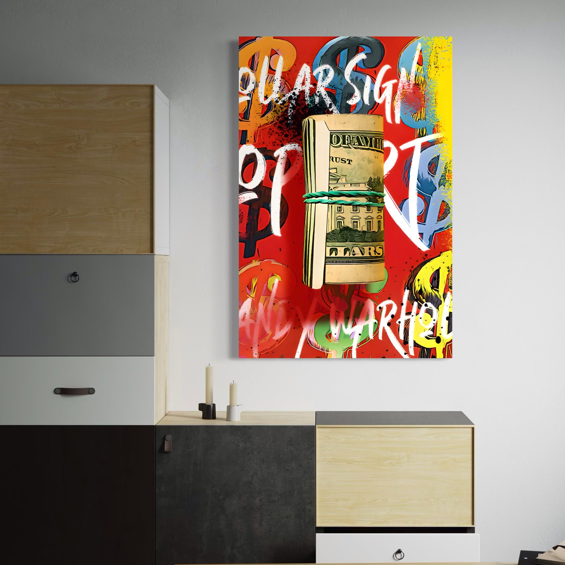 Tablou Canvas Premium LuxCanva® A1489, Graffiti Dollar , Room, Bani, Cash, Culori, Dormitor, Culori Vibrante