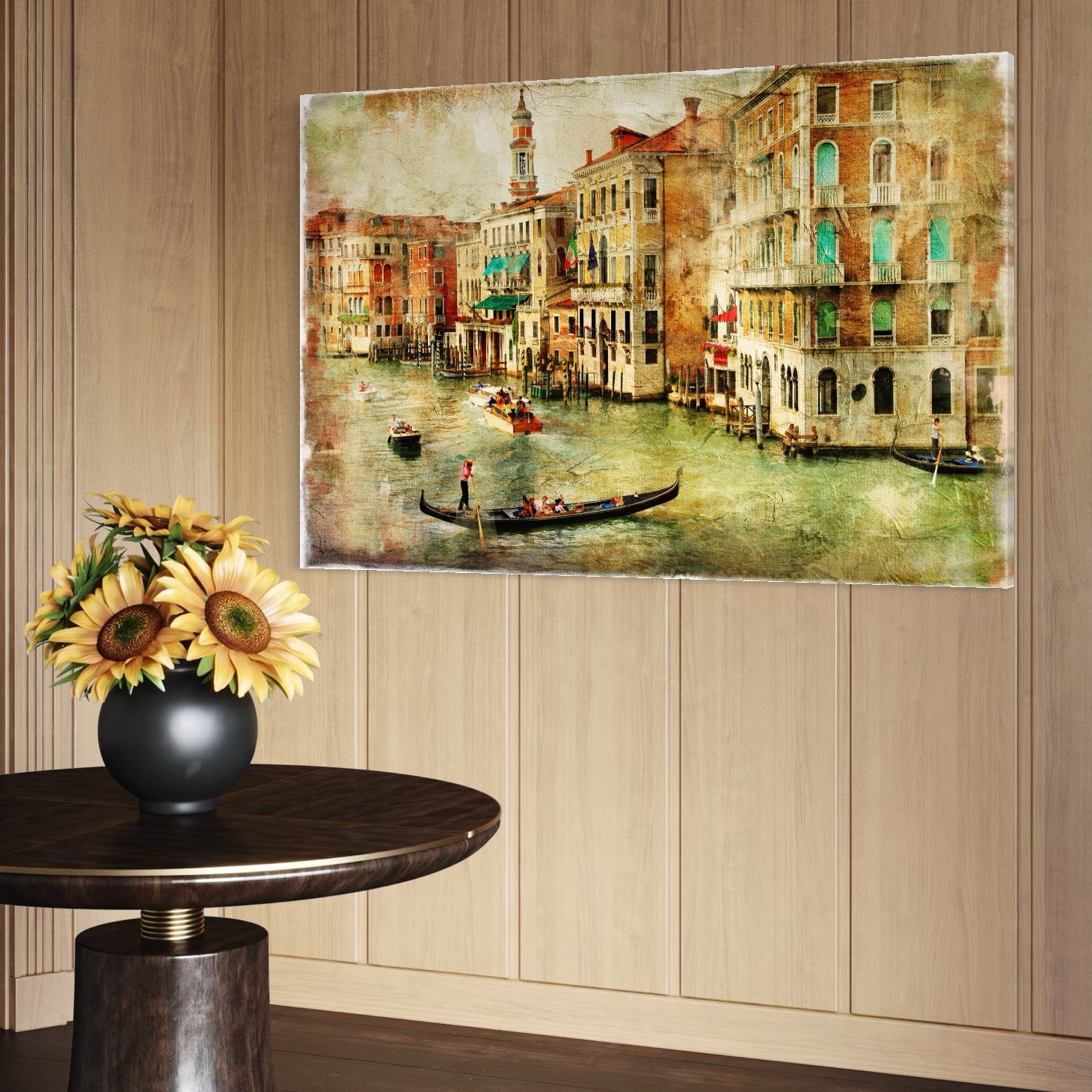 Tablou Canvas Premium LuxCanva® A1070, Plimbare Cu Gondola , Oameni, Canal Grande, Barci, Case, Culori Vibrante