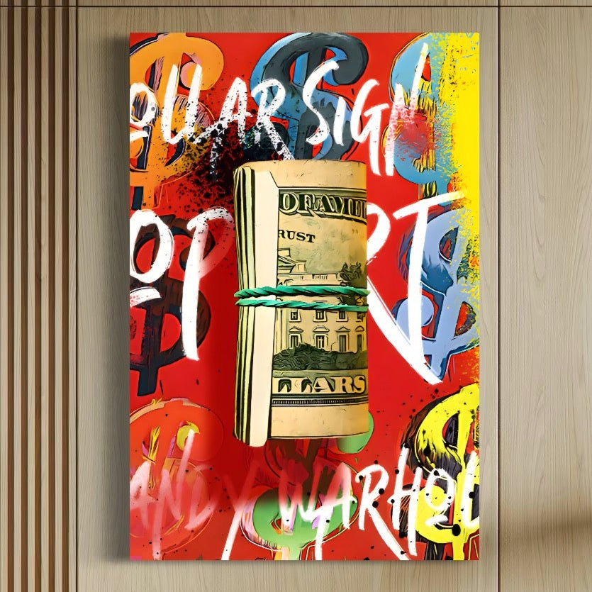 Tablou Canvas Premium LuxCanva® A1489, Graffiti Dollar , Room, Bani, Cash, Culori, Dormitor, Culori Vibrante