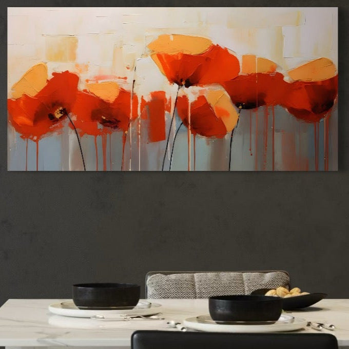 Tablou Canvas Premium LuxCanva® A1377, Red Flowers , Dormitor, Maci, Pictura, Flori, Decorativ, Living, Culori Vibrante