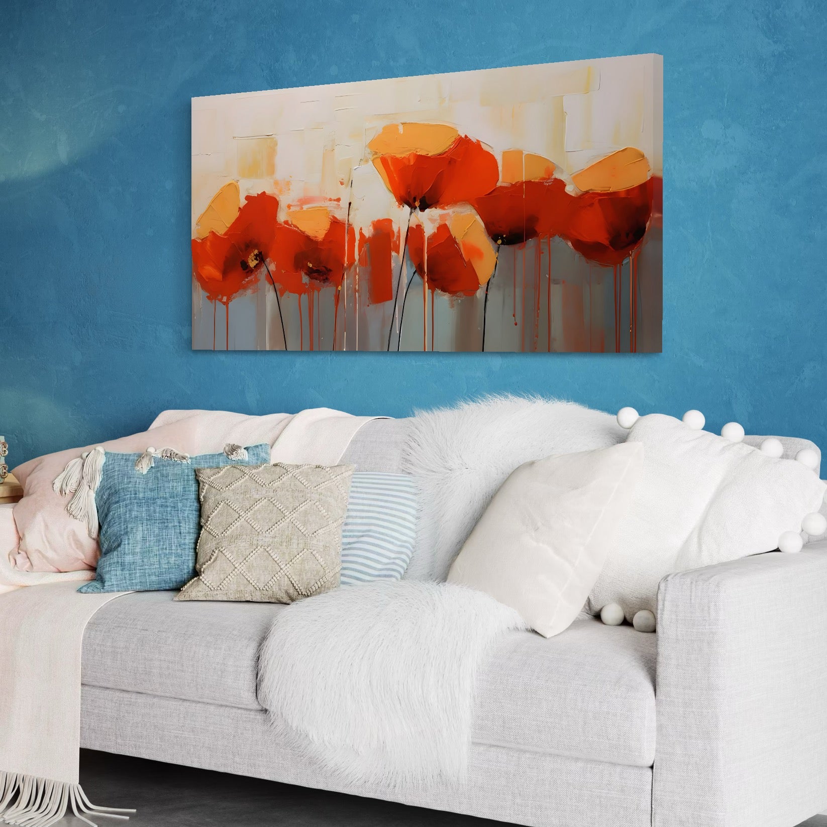 Tablou Canvas Premium LuxCanva® A1377, Red Flowers , Dormitor, Maci, Pictura, Flori, Decorativ, Living, Culori Vibrante