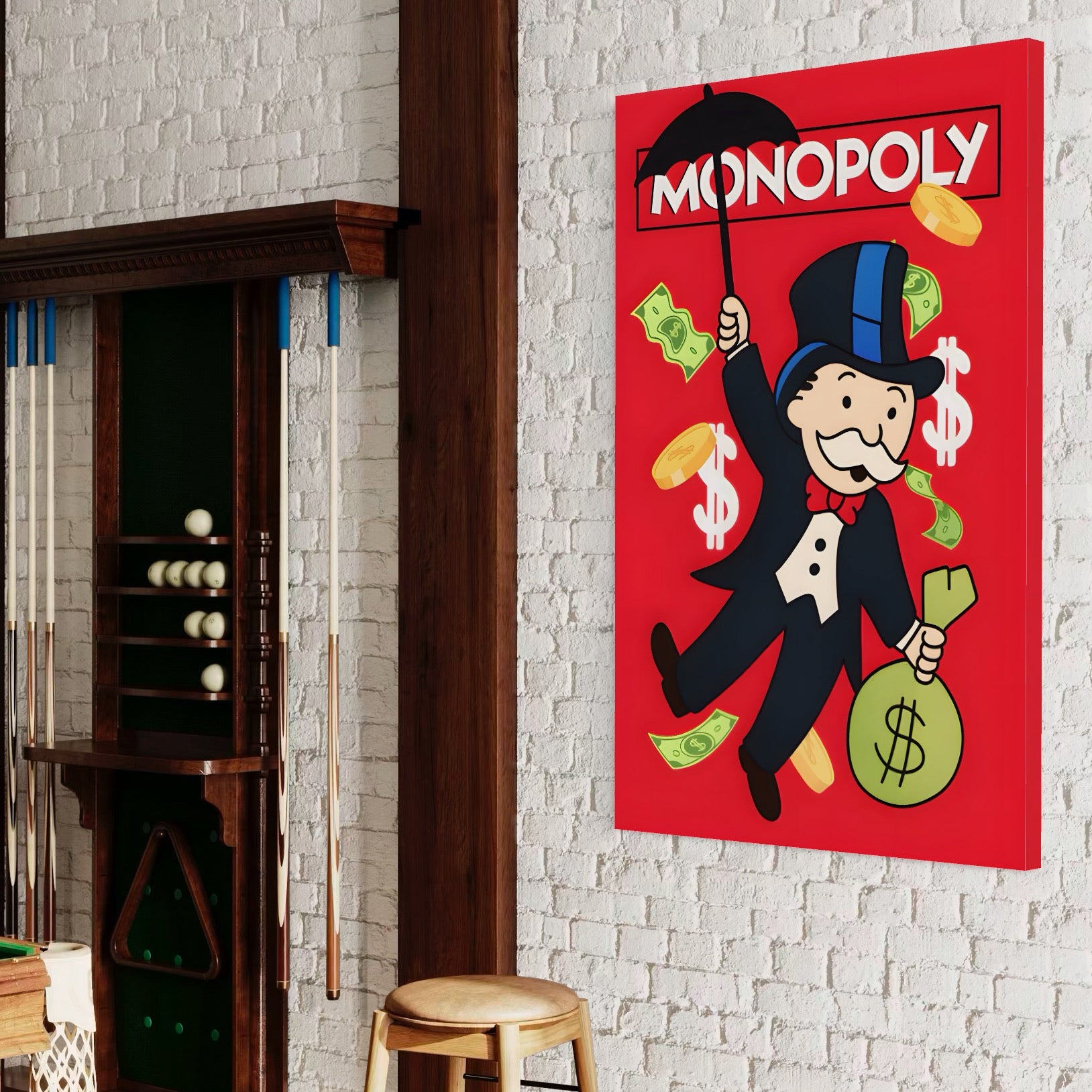 Tablou Canvas Premium LuxCanva® A1493, Monopoly Game , Room, Joc, Dolar, Bani, Cash, Dormitor, Culori Vibrante