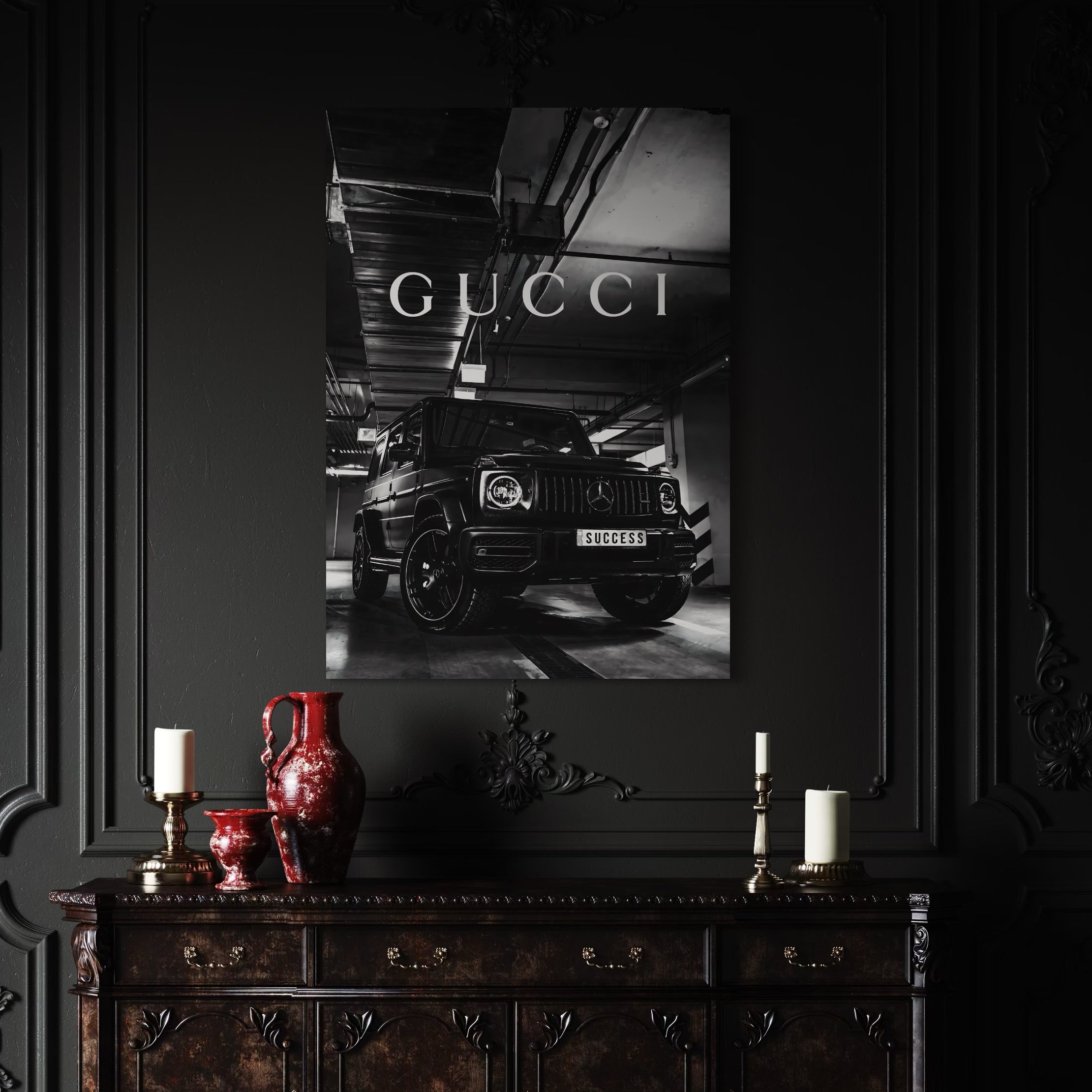 Tablou Canvas Premium, LuxCanva® A1124, Gucci , Mercedes, Succes, Alb, Negru