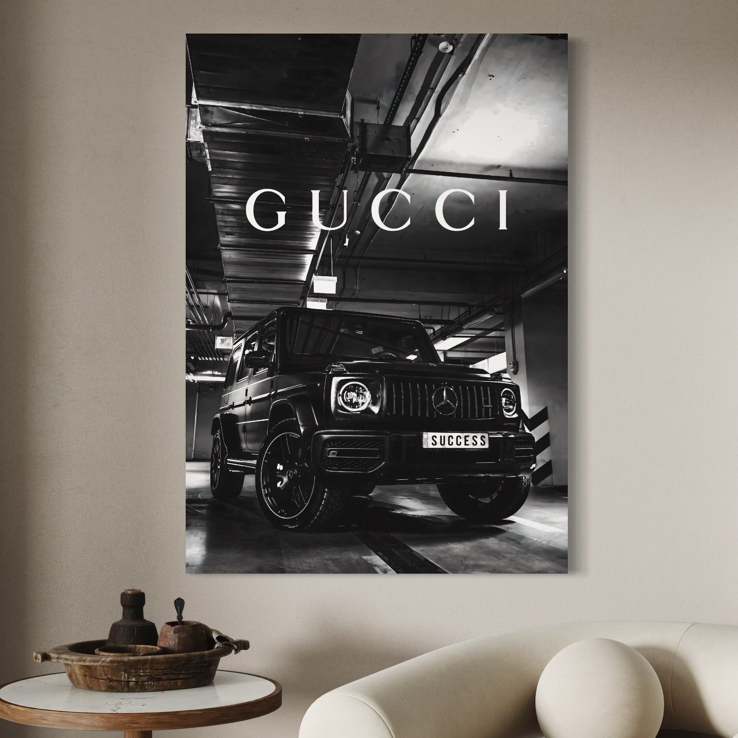 Tablou Canvas Premium, LuxCanva® A1124, Gucci , Mercedes, Succes, Alb, Negru