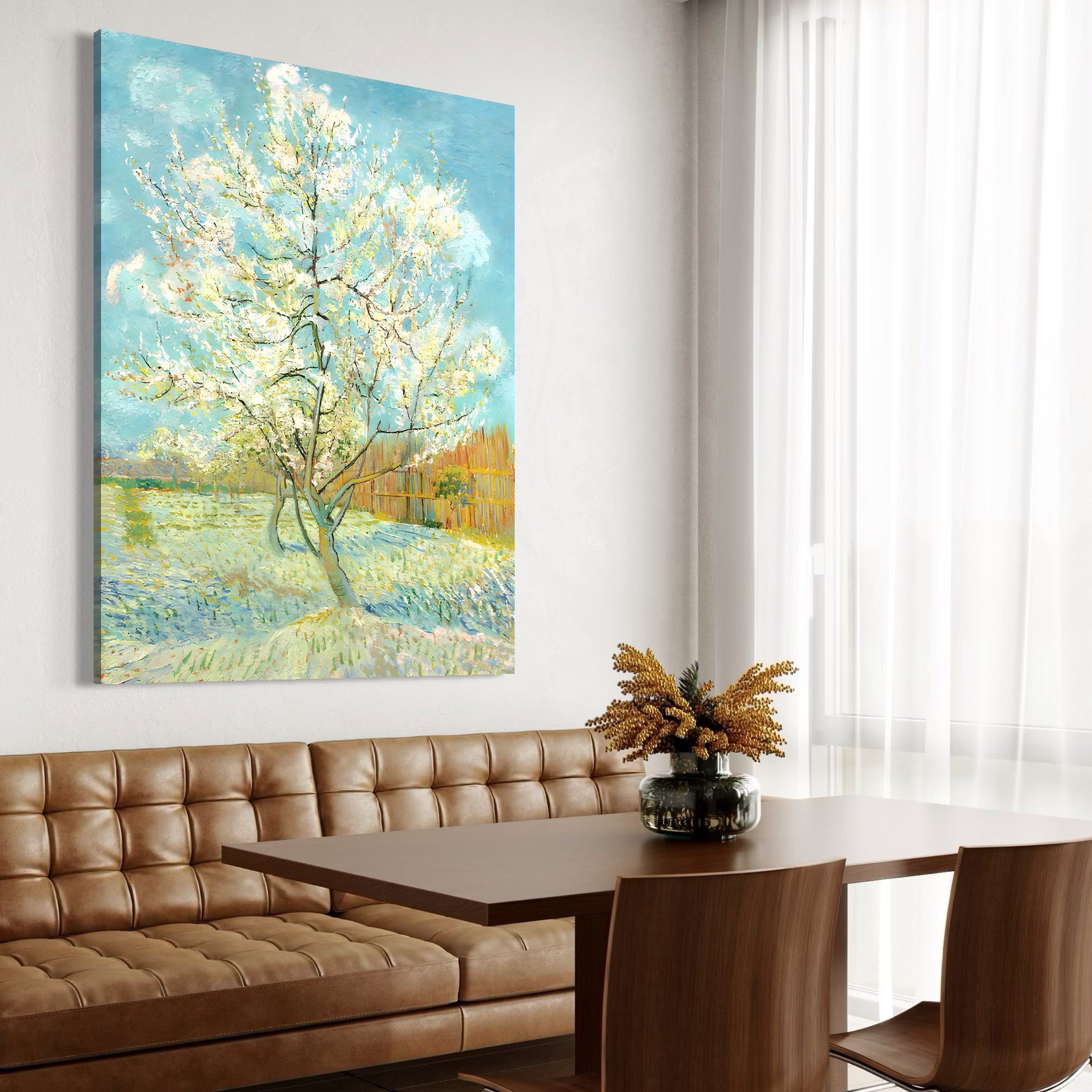 Tablou Canvas Premium LuxCanva® A1497, Piersicul Roz , Room, Pom, Flori, Van Gogh, Pictura, Living, Culori Vibrante