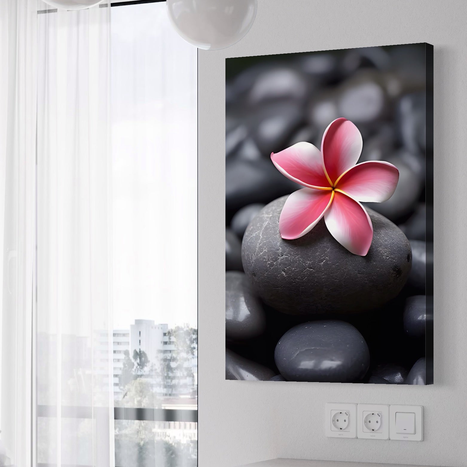 Tablou Canvas Premium LuxCanva® A1498, Flower Spa , Room, Relaxare, Floare Roz, Pietre, Decorativ, Living, Culori Vibrante