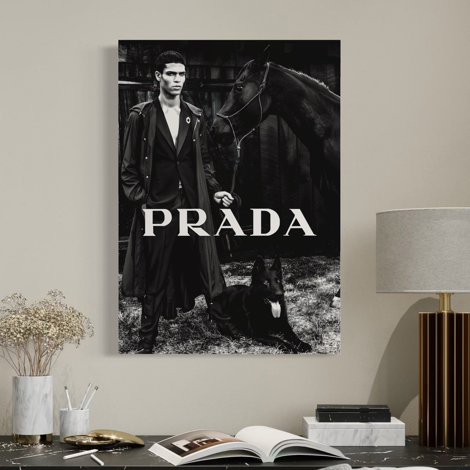 Tablou Canvas Premium, LuxCanva® A1129, Prada Men, Moda, Luxury Brands, Fashion, Alb, Negru