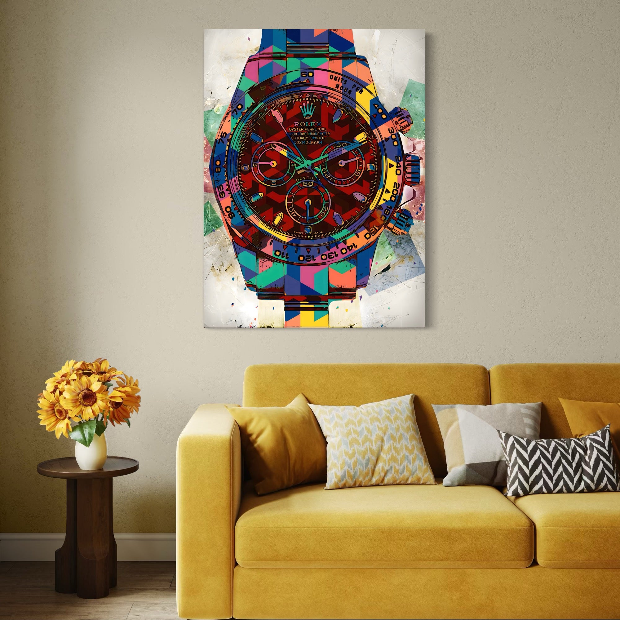 Tablou Canvas Premium, LuxCanva® A1158, Ceas Colorat, Rolex, Brand Lux, Timp, Culori Vibrante