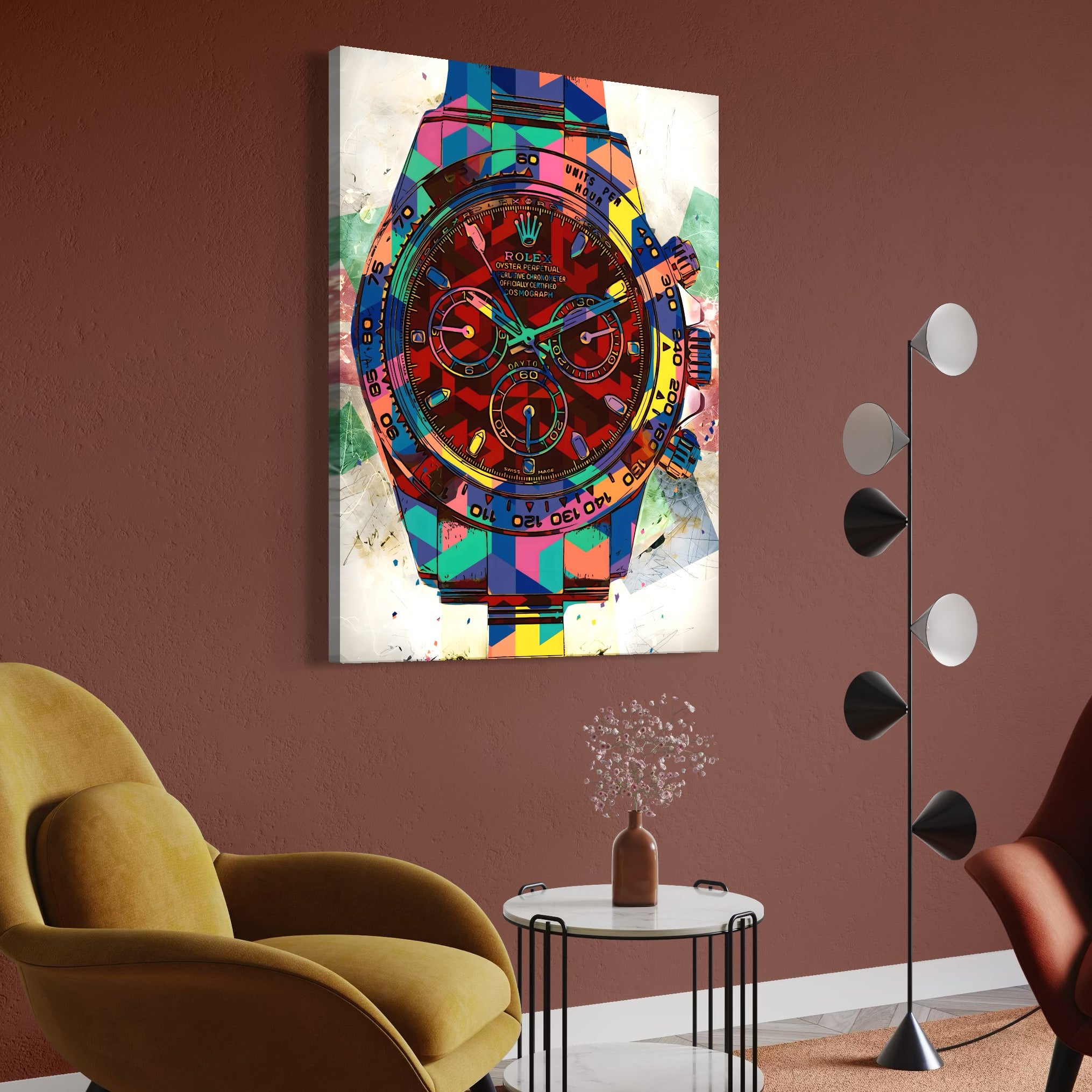 Tablou Canvas Premium, LuxCanva® A1158, Ceas Colorat, Rolex, Brand Lux, Timp, Culori Vibrante