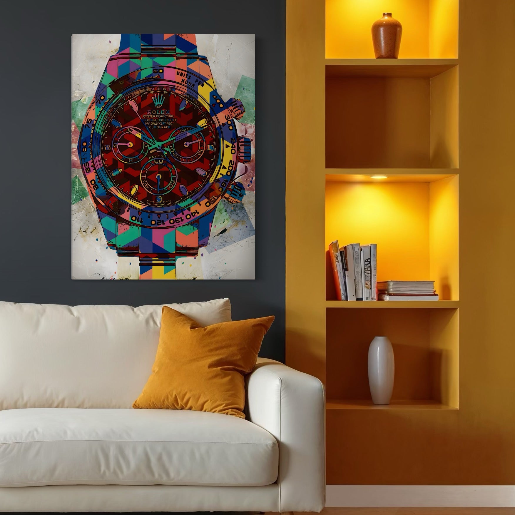 Tablou Canvas Premium, LuxCanva® A1158, Ceas Colorat, Rolex, Brand Lux, Timp, Culori Vibrante