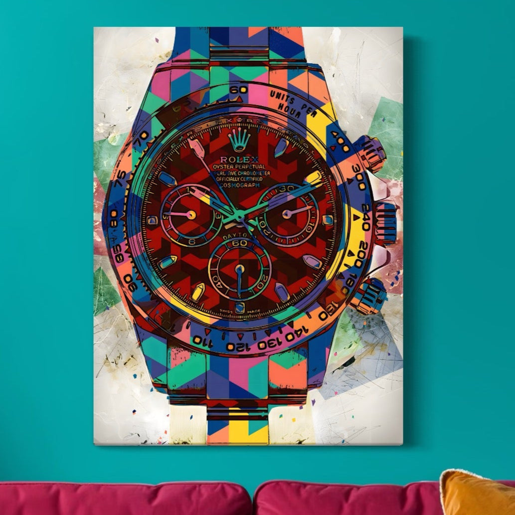 Tablou Canvas Premium, LuxCanva® A1158, Ceas Colorat, Rolex, Brand Lux, Timp, Culori Vibrante