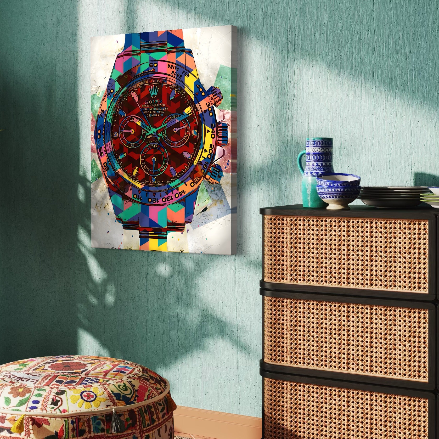 Tablou Canvas Premium, LuxCanva® A1158, Ceas Colorat, Rolex, Brand Lux, Timp, Culori Vibrante