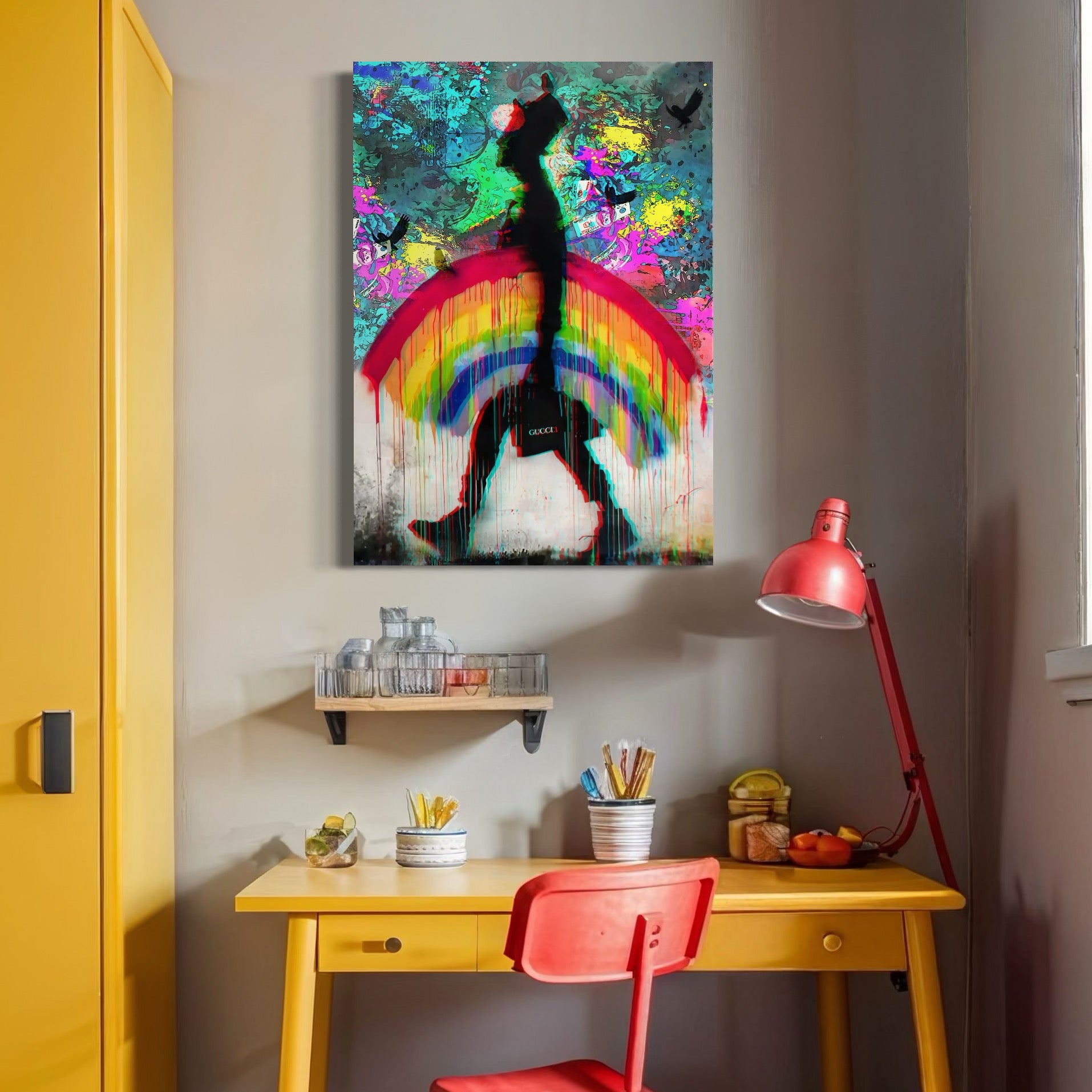 Tablou Canvas Premium, LuxCanva® A1159, Gucci Rainbow, Curcubeu, Graffiti, Brand, Timp, Culori Vibrante