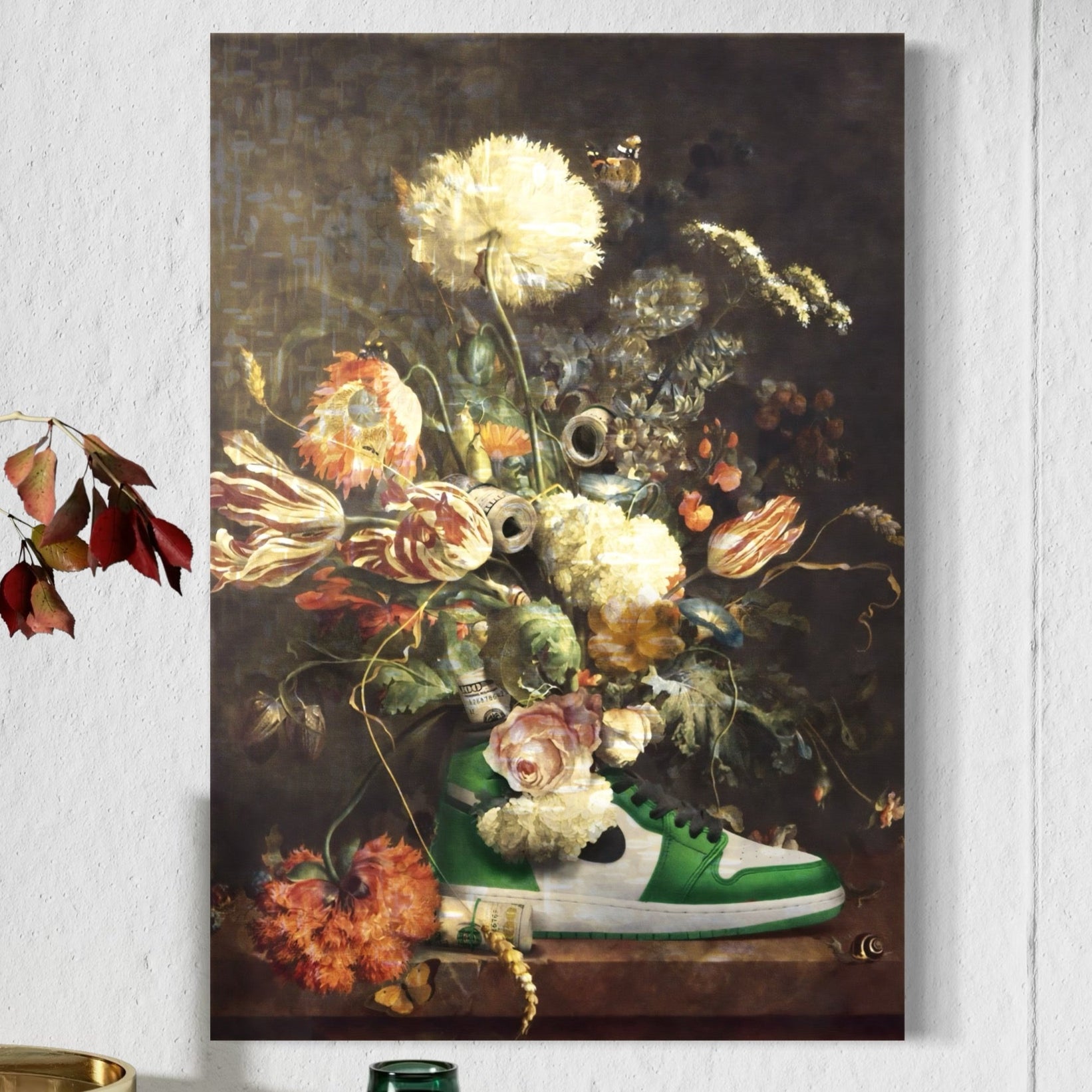 Tablou Canvas Premium, LuxCanva® A1209, Nike Shoes Flowers, Decorativ, Flori, Living, Jordan, Adidas, Dolar, Dormitor, Culori Vibrante