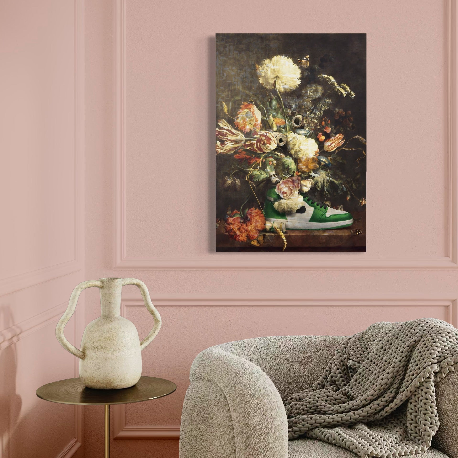 Tablou Canvas Premium, LuxCanva® A1209, Nike Shoes Flowers, Decorativ, Flori, Living, Jordan, Adidas, Dolar, Dormitor, Culori Vibrante