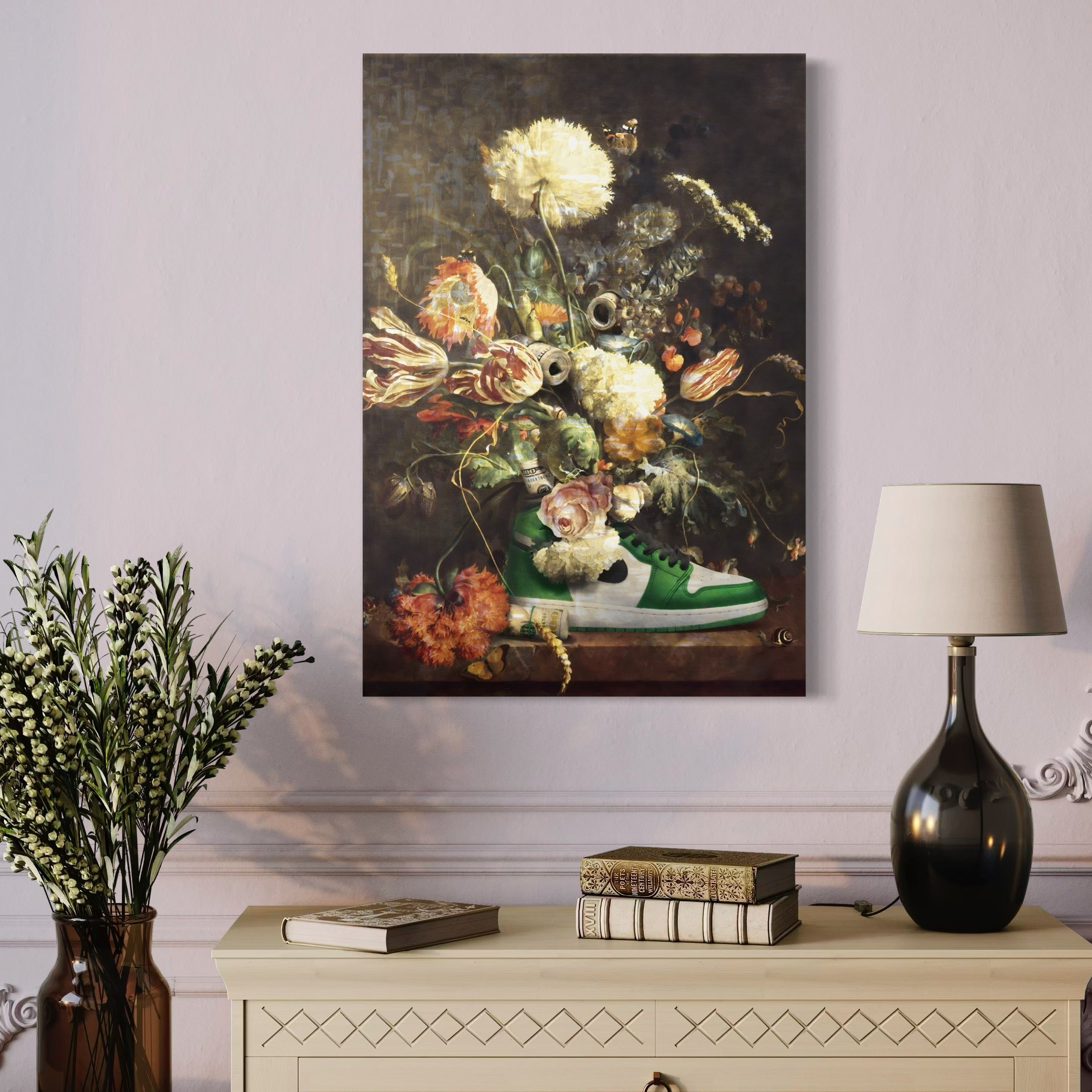 Tablou Canvas Premium, LuxCanva® A1209, Nike Shoes Flowers, Decorativ, Flori, Living, Jordan, Adidas, Dolar, Dormitor, Culori Vibrante