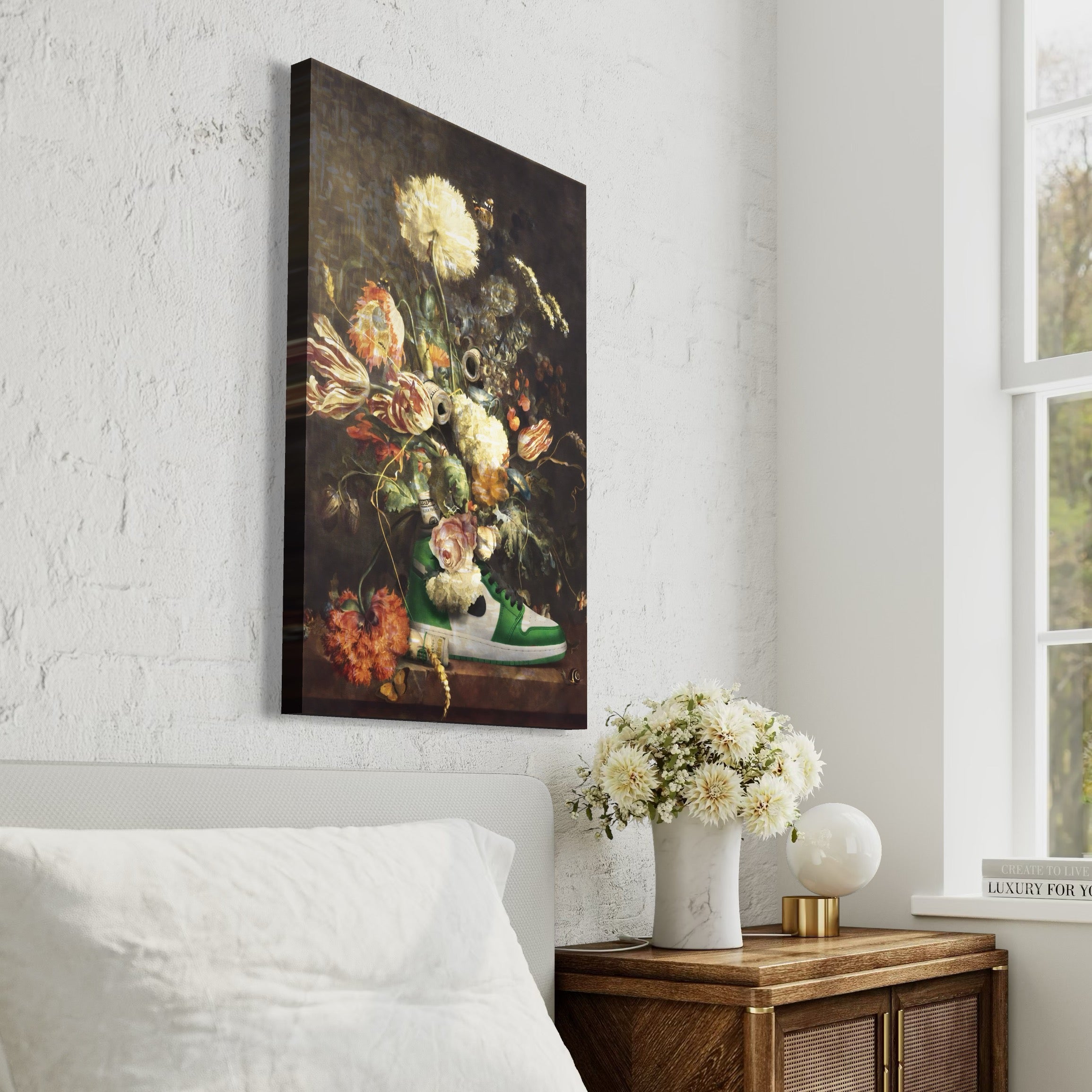 Tablou Canvas Premium, LuxCanva® A1209, Nike Shoes Flowers, Decorativ, Flori, Living, Jordan, Adidas, Dolar, Dormitor, Culori Vibrante