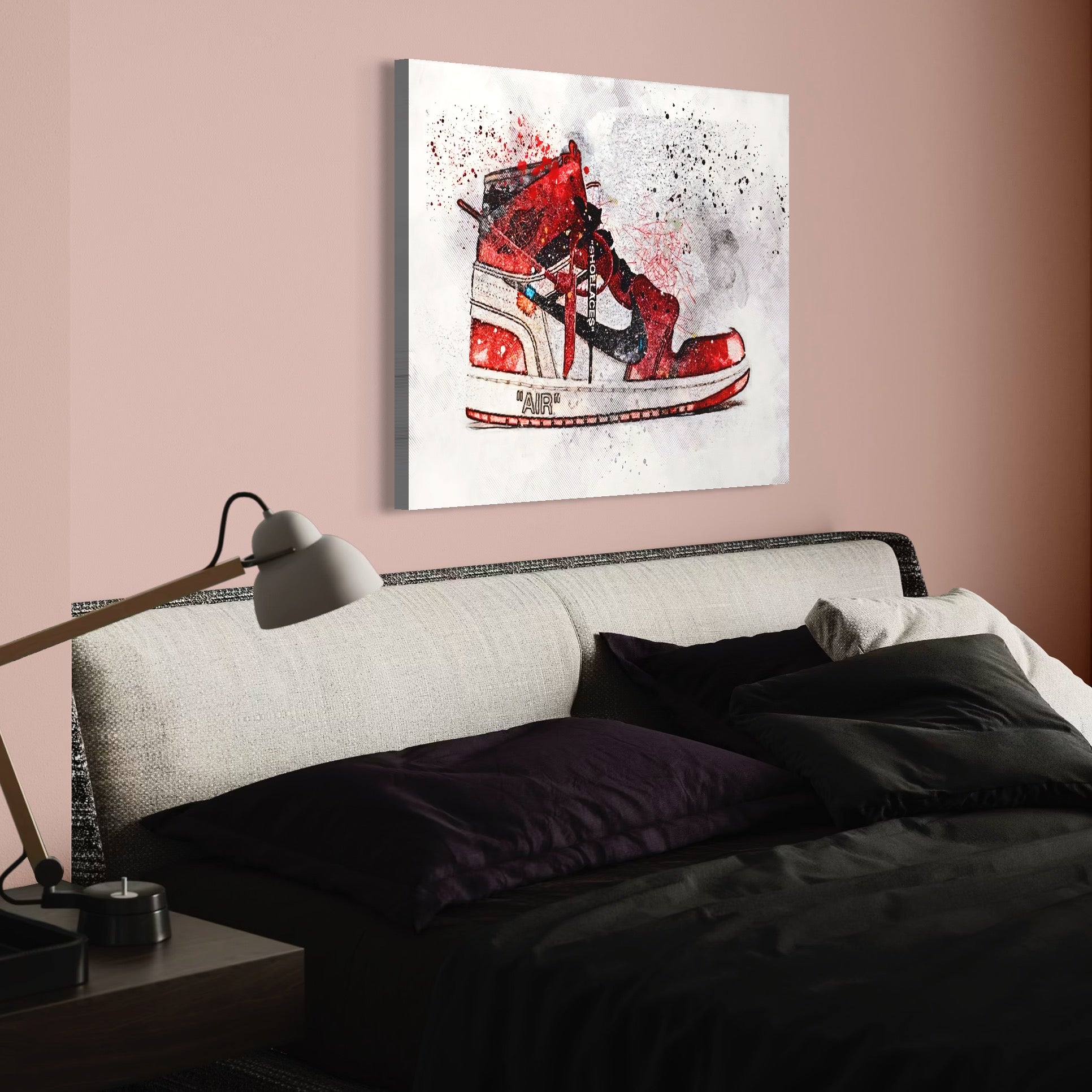 Tablou Canvas Premium, LuxCanva® A1178, Nike Air, Living, Rosu, Jordan, Incaltaminte, Cafenea, Culori Vibrante