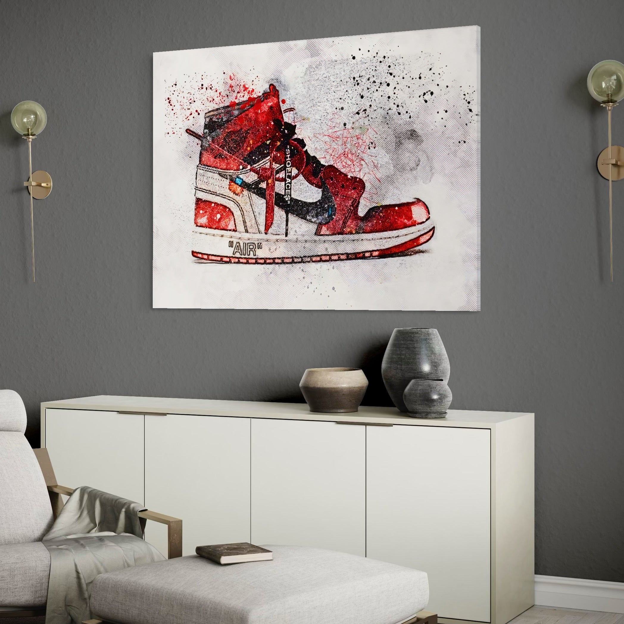 Tablou Canvas Premium, LuxCanva® A1178, Nike Air, Living, Rosu, Jordan, Incaltaminte, Cafenea, Culori Vibrante