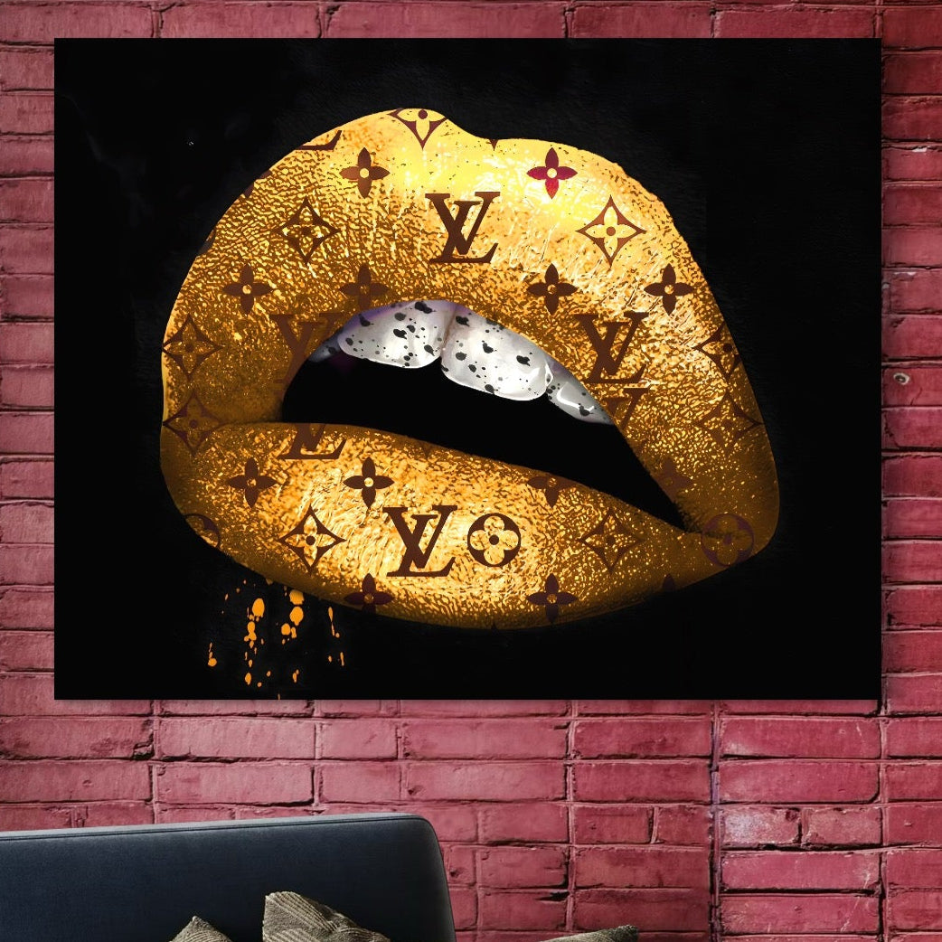 Tablou Canvas Premium, LuxCanva® A1216, Lips Vuitton, Decorativ, Dressing, Luxury Brands, Buze, Gold, Louis Vuitton, Living, Culori Vibrante