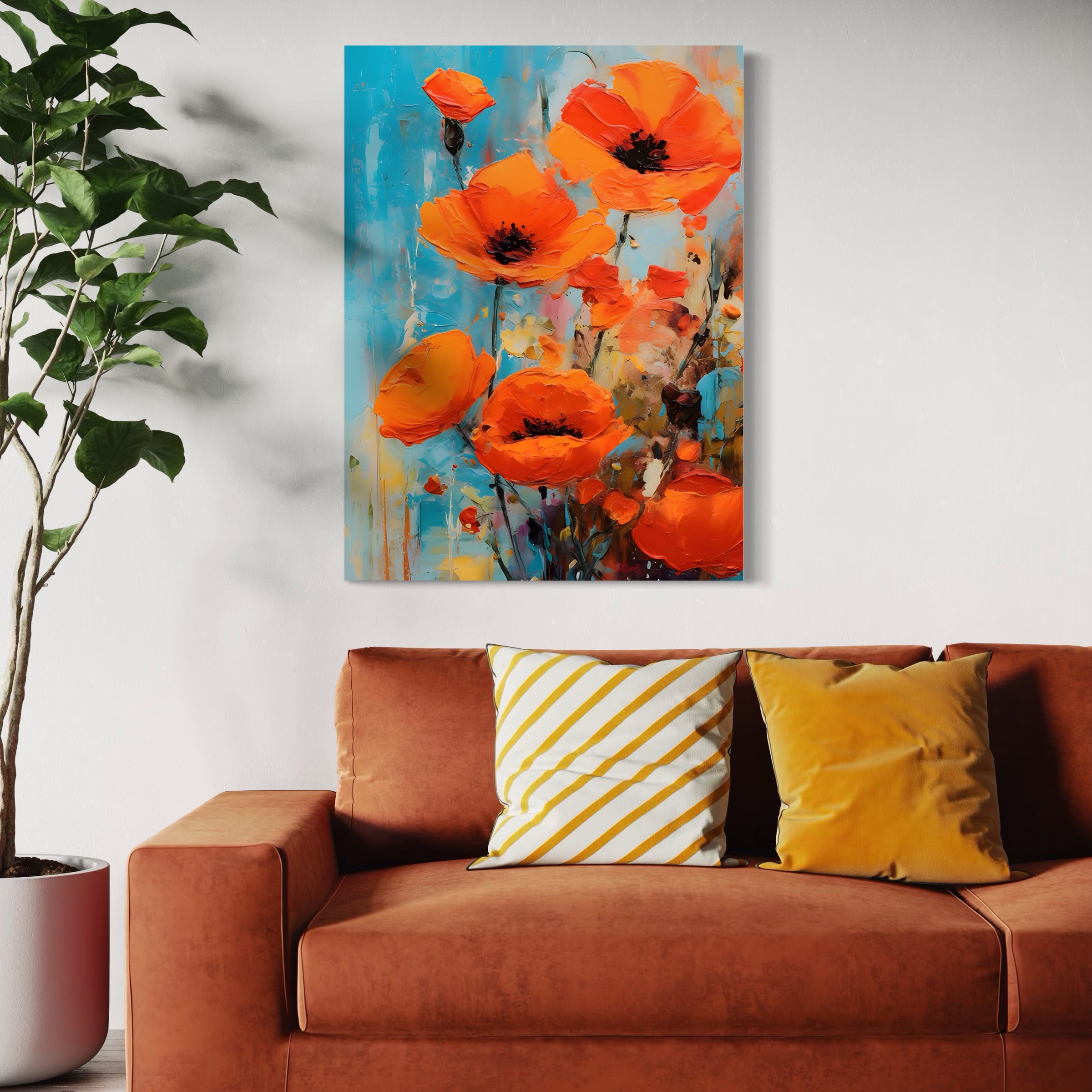 Tablou Canvas Premium LuxCanva® A1501, Orange Poppies , Decorativ, Flori, Campie, Natura, Rosu, Living, Culori Vibrante