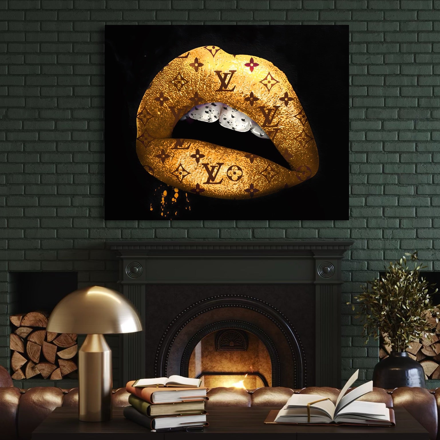 Tablou Canvas Premium, LuxCanva® A1216, Lips Vuitton, Decorativ, Dressing, Luxury Brands, Buze, Gold, Louis Vuitton, Living, Culori Vibrante