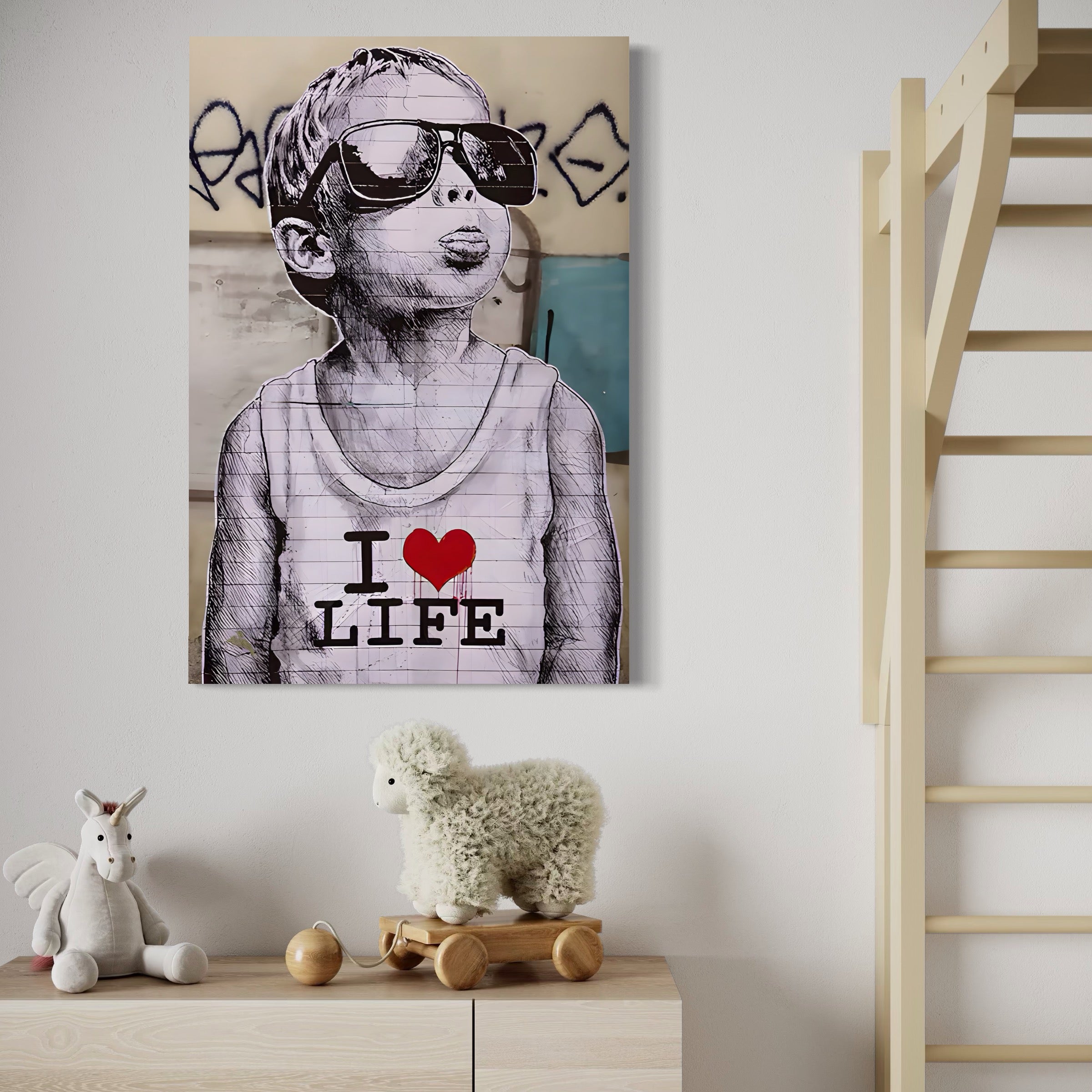 Tablou Canvas Premium LuxCanva® A1503, I Love Life , Dormitor, Copil, Inocenta, Ochelari, Inima, Room, Culori Vibrante