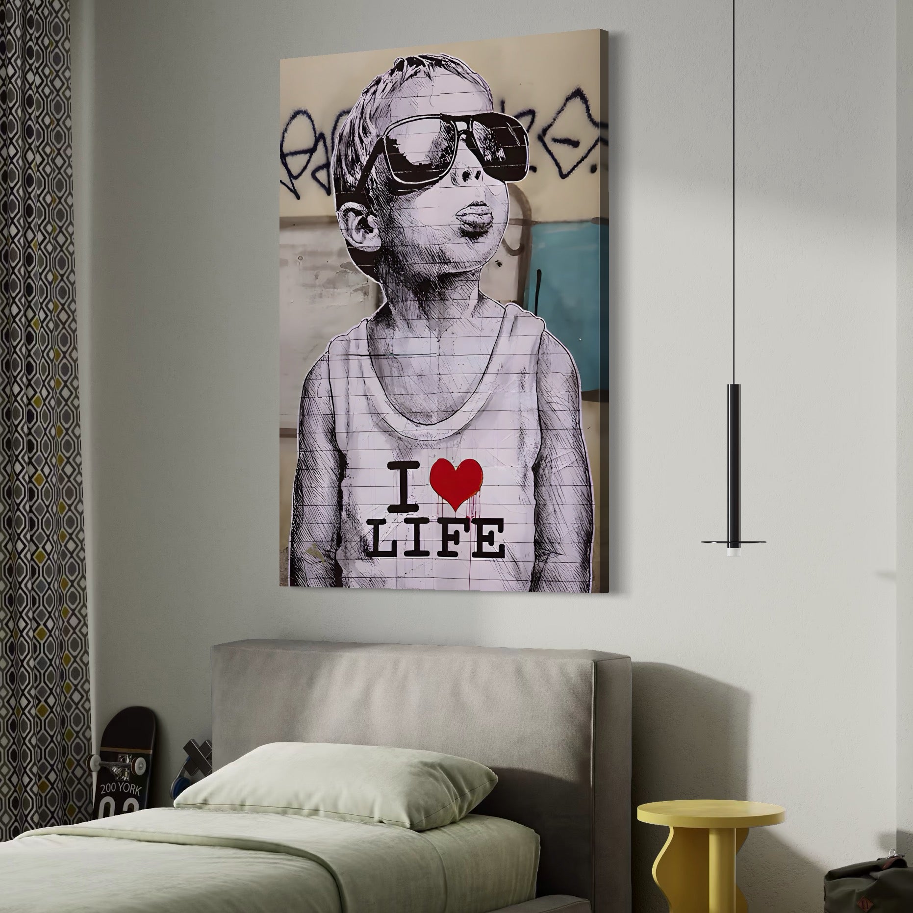 Tablou Canvas Premium LuxCanva® A1503, I Love Life , Dormitor, Copil, Inocenta, Ochelari, Inima, Room, Culori Vibrante