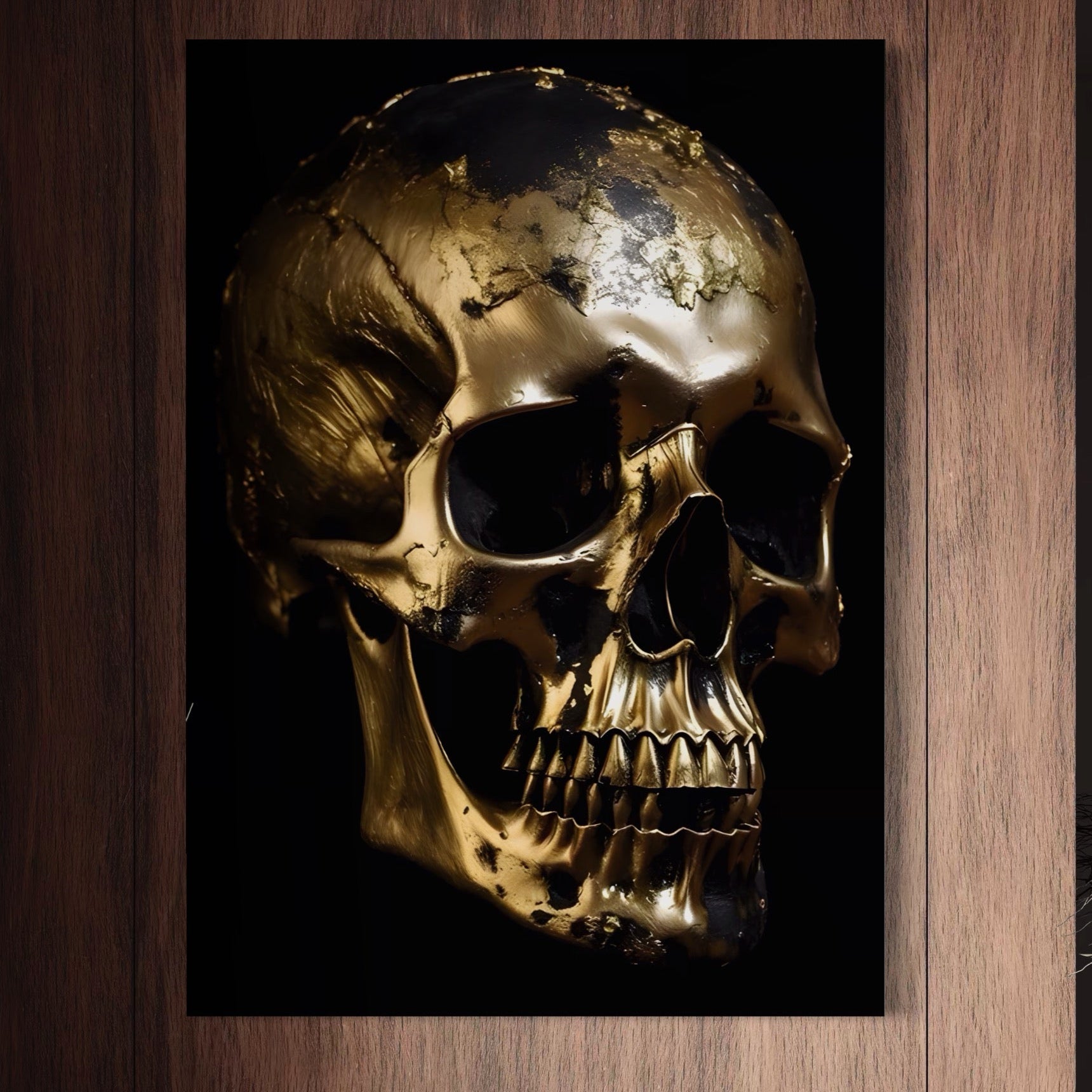 Tablou Canvas Premium LuxCanva® A1505, Craniul Auriu , Auriu, Decorativ, Straniu, Room, Culori Vibrante