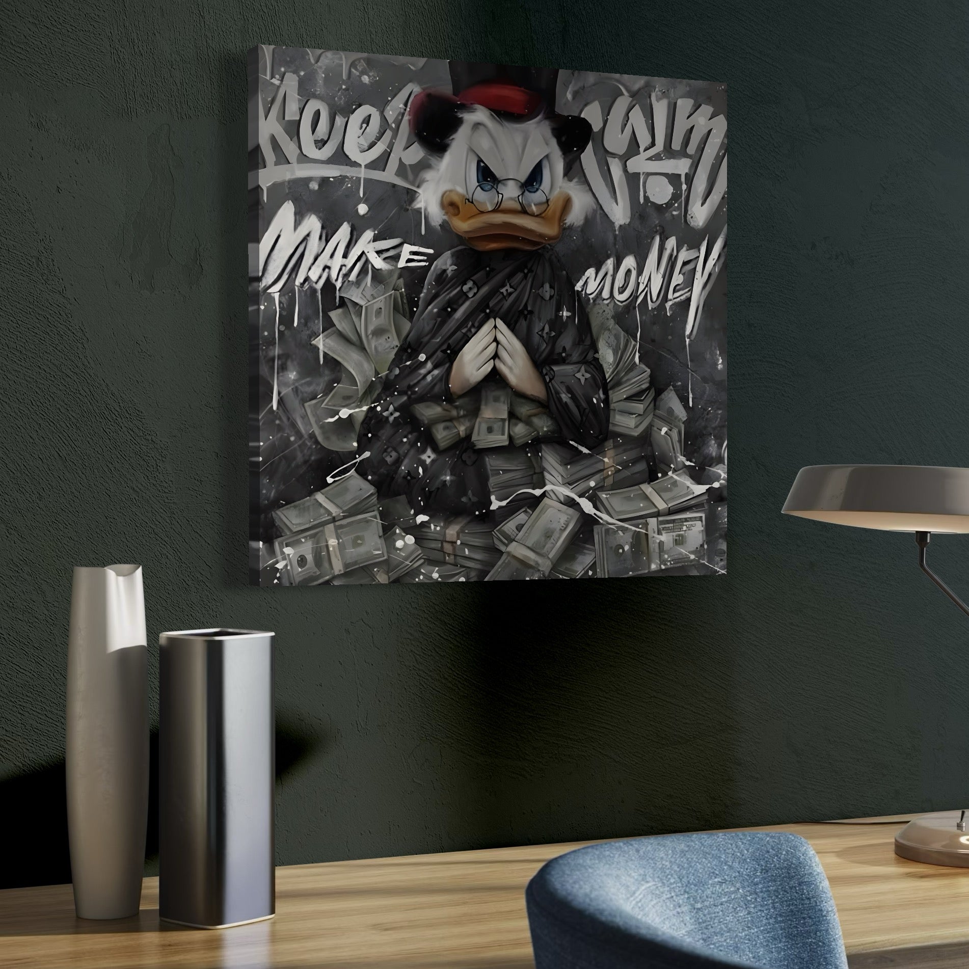 Tablou Canvas Premium, LuxCanva® A1295, Scrooge Money, Living, Desene Animate, Bani, Dolar, Birou, Culori Vibrante