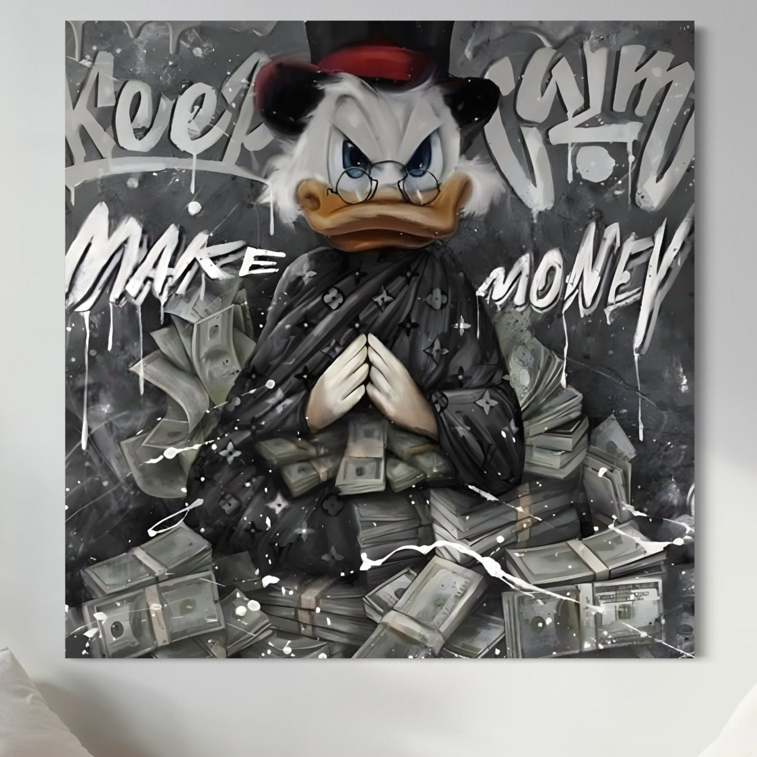 Tablou Canvas Premium, LuxCanva® A1295, Scrooge Money, Living, Desene Animate, Bani, Dolar, Birou, Culori Vibrante